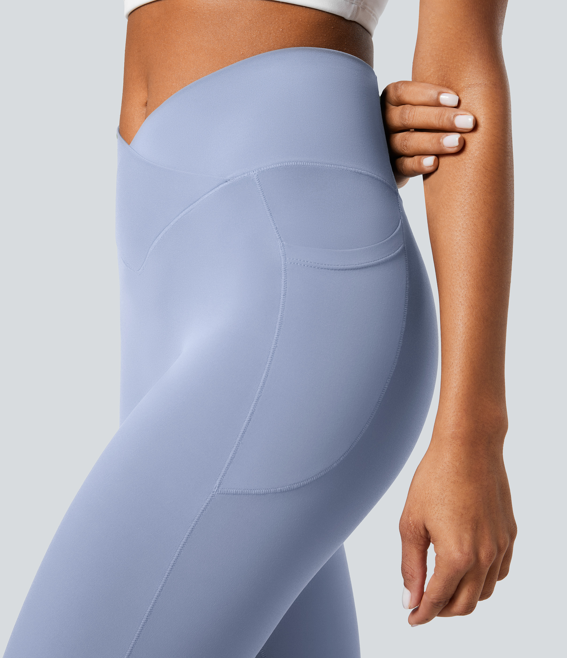 Halara Softlyzeroв„ў Crossover Pocket Plain Leggings-UPF50+  - Xenon Blue - XL(7/8) gym leggings leggings with pockets leggings with butt lift 