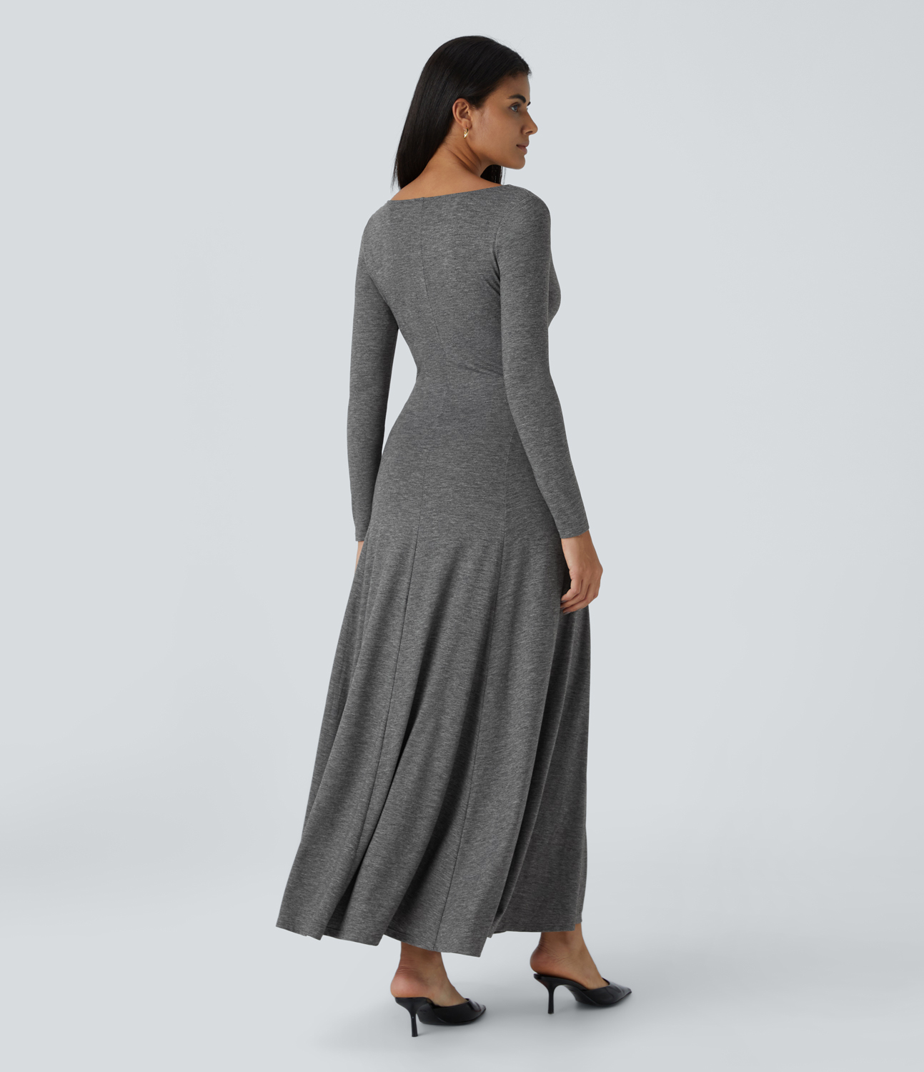 Halara Cowl Neck Long Sleeve Flowy Flare Maxi Casual Dress Casual Dress - Darl Gray Floral Yarn - S slip dress beach dress ruched dress 