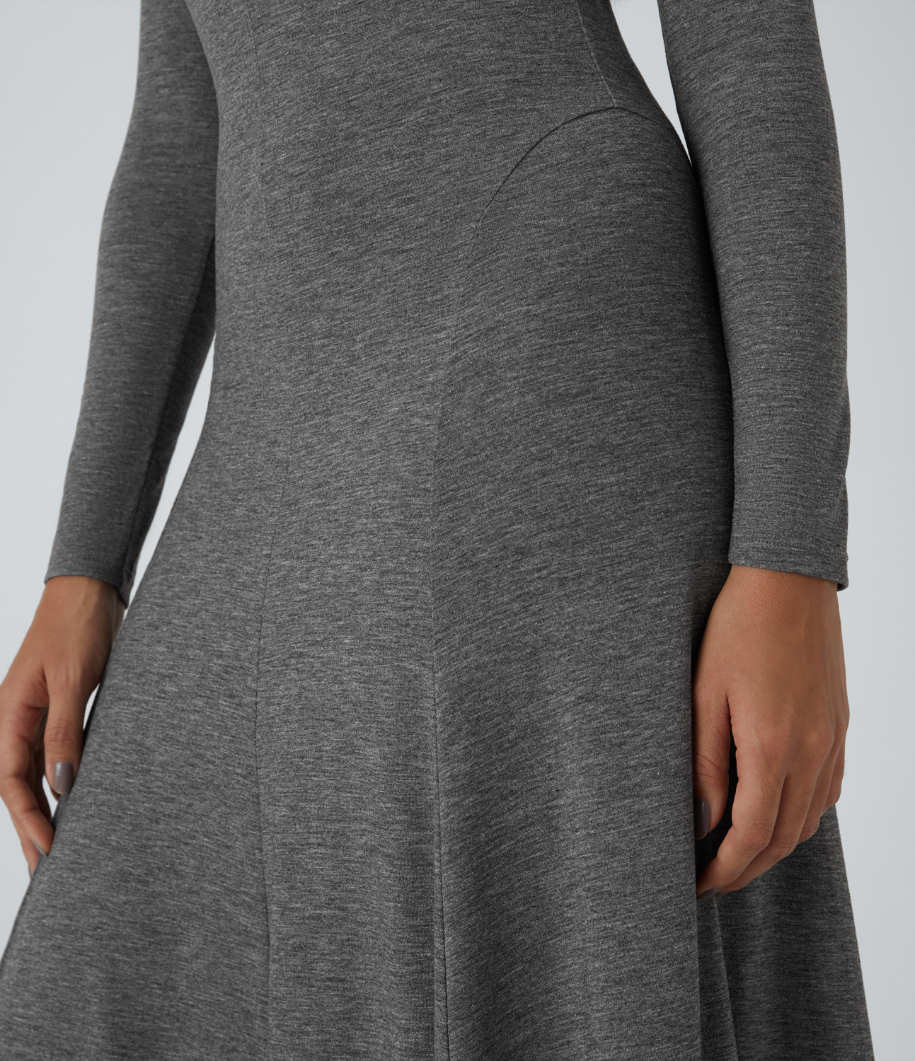 Halara Cowl Neck Long Sleeve Flowy Flare Maxi Casual Dress Casual Dress - Darl Gray Floral Yarn - S slip dress beach dress ruched dress 