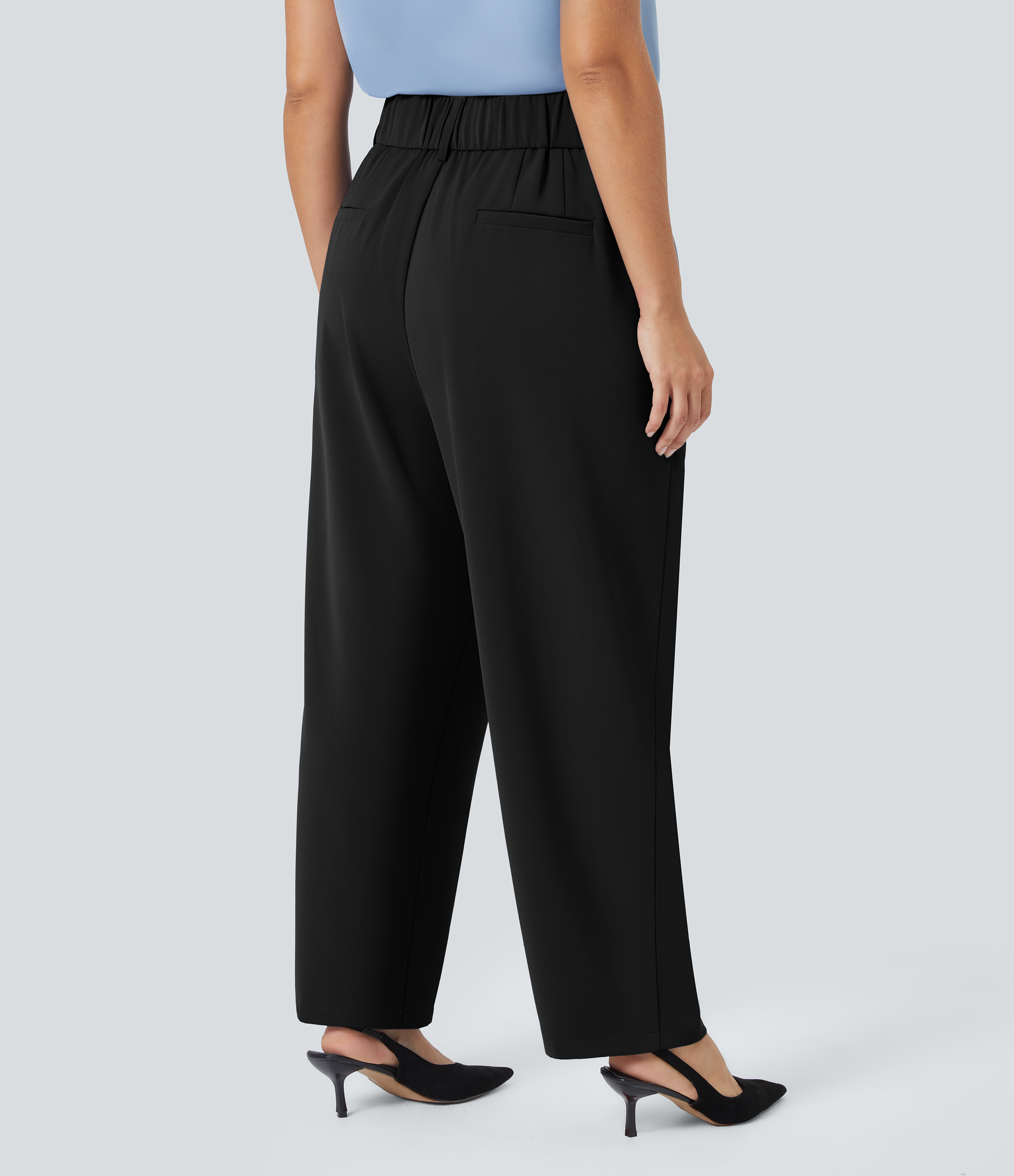 Noir Halara Flex™ Pantalon fuselé taille haute à poches, uni, grande taille, pour le travail / 2