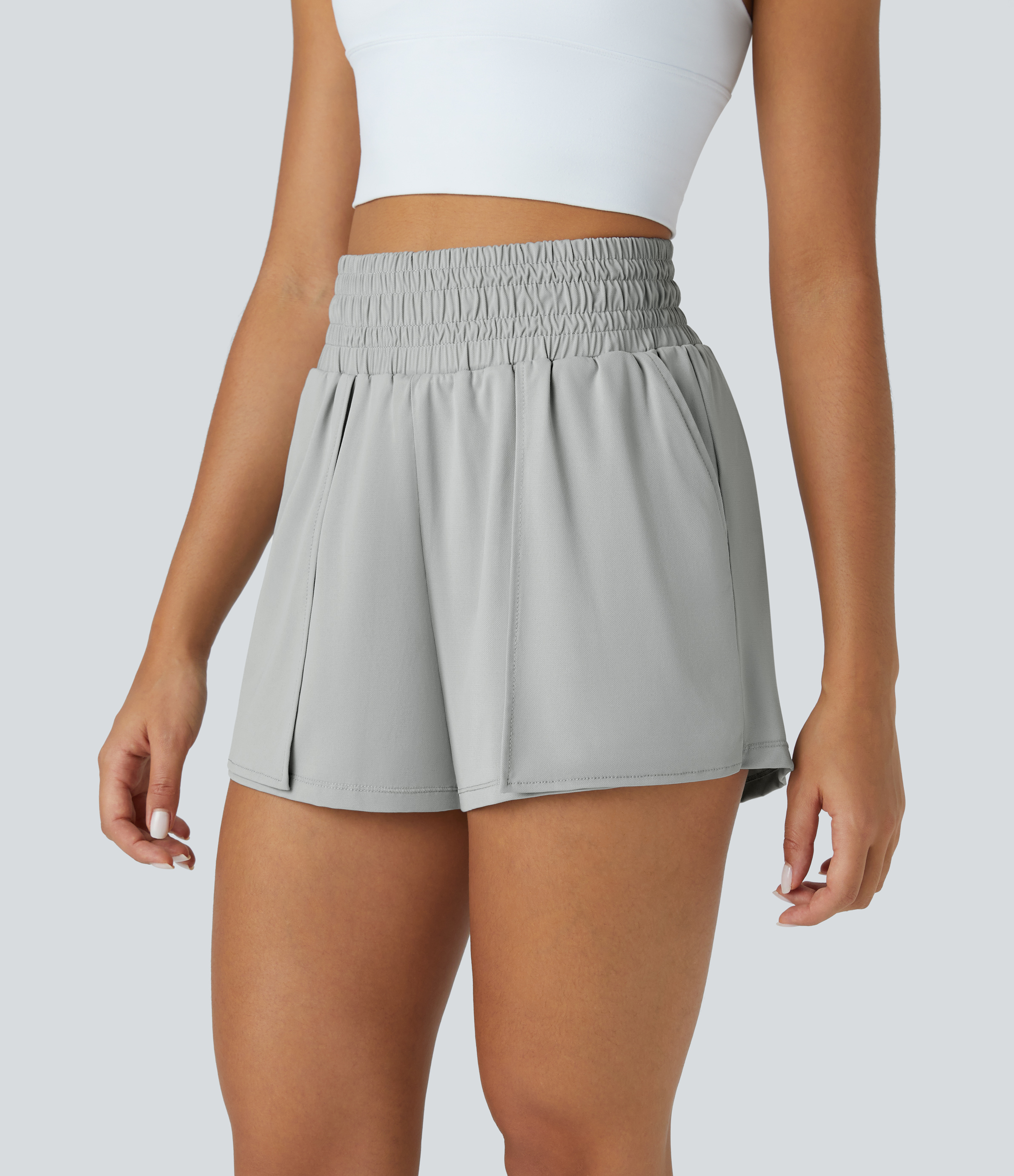 Halara High Waisted Inside Drawstring Side Pocket 2-in-1 Yoga Shorts Gym Short - Grey - M booty shorts compression shorts yoga shorts 