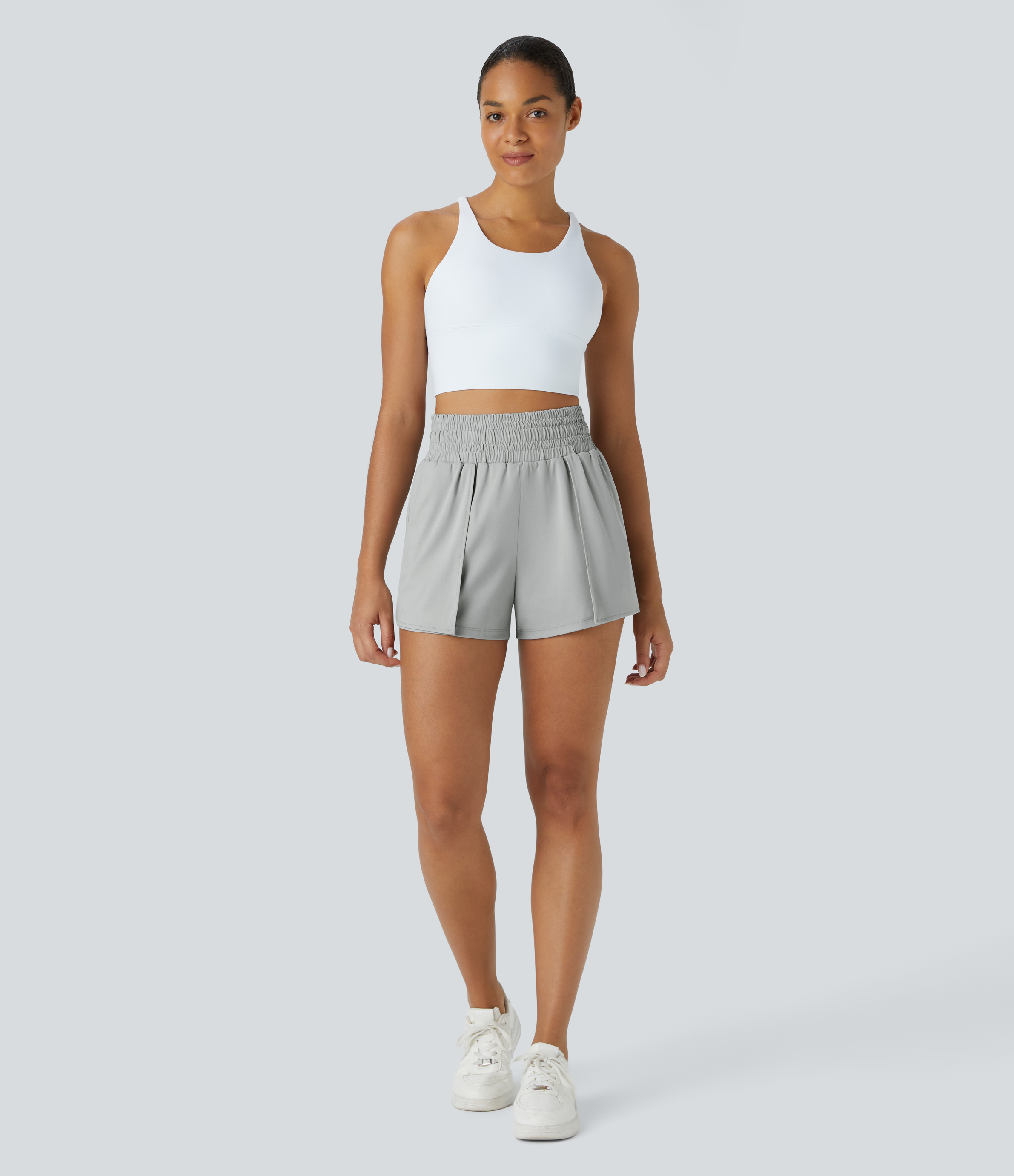 Halara High Waisted Inside Drawstring Side Pocket 2-in-1 Yoga Shorts Gym Short - Grey - M booty shorts compression shorts yoga shorts 