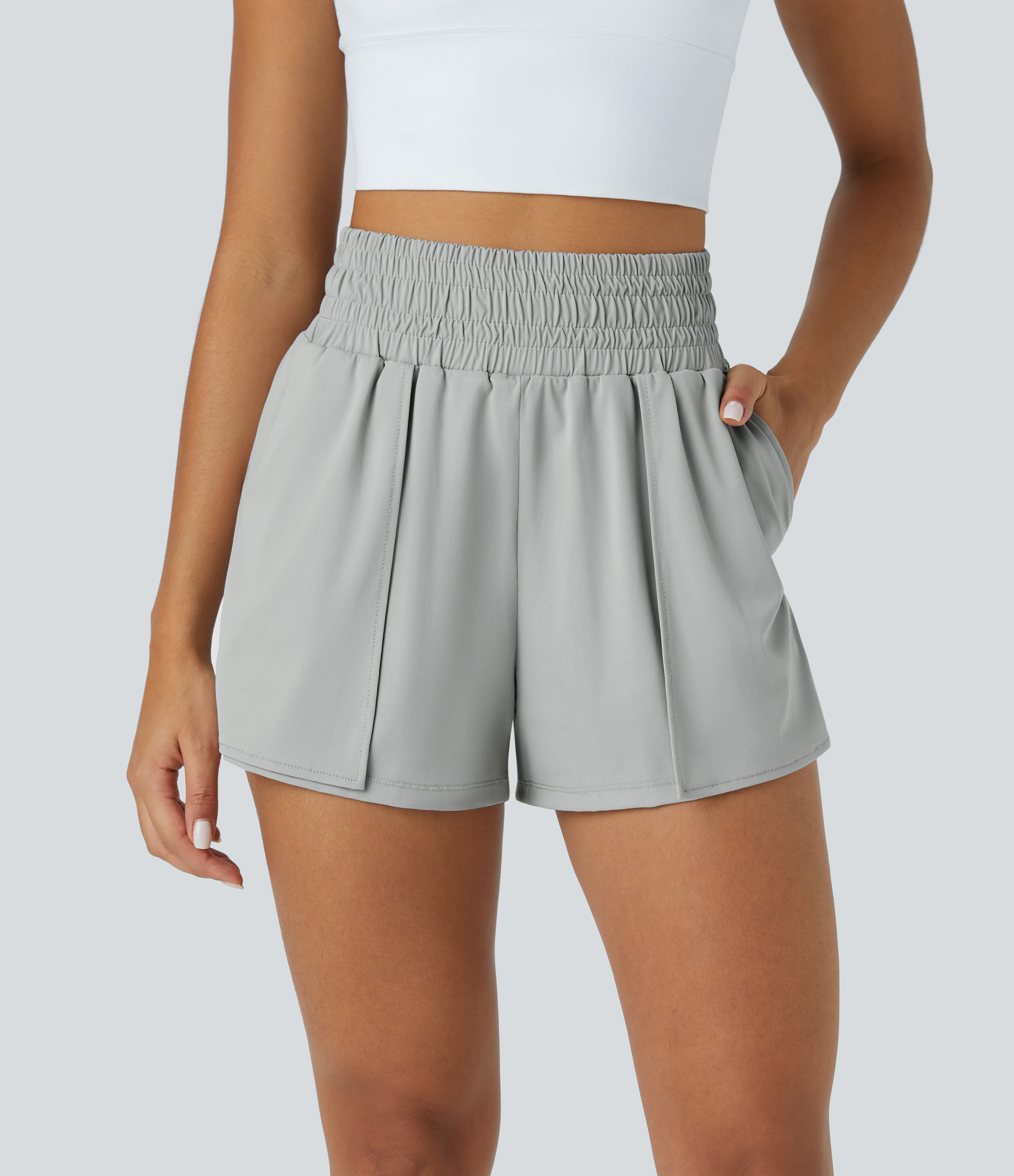 Halara High Waisted Inside Drawstring Side Pocket 2-in-1 Yoga Shorts Gym Short - Grey - M booty shorts compression shorts yoga shorts 