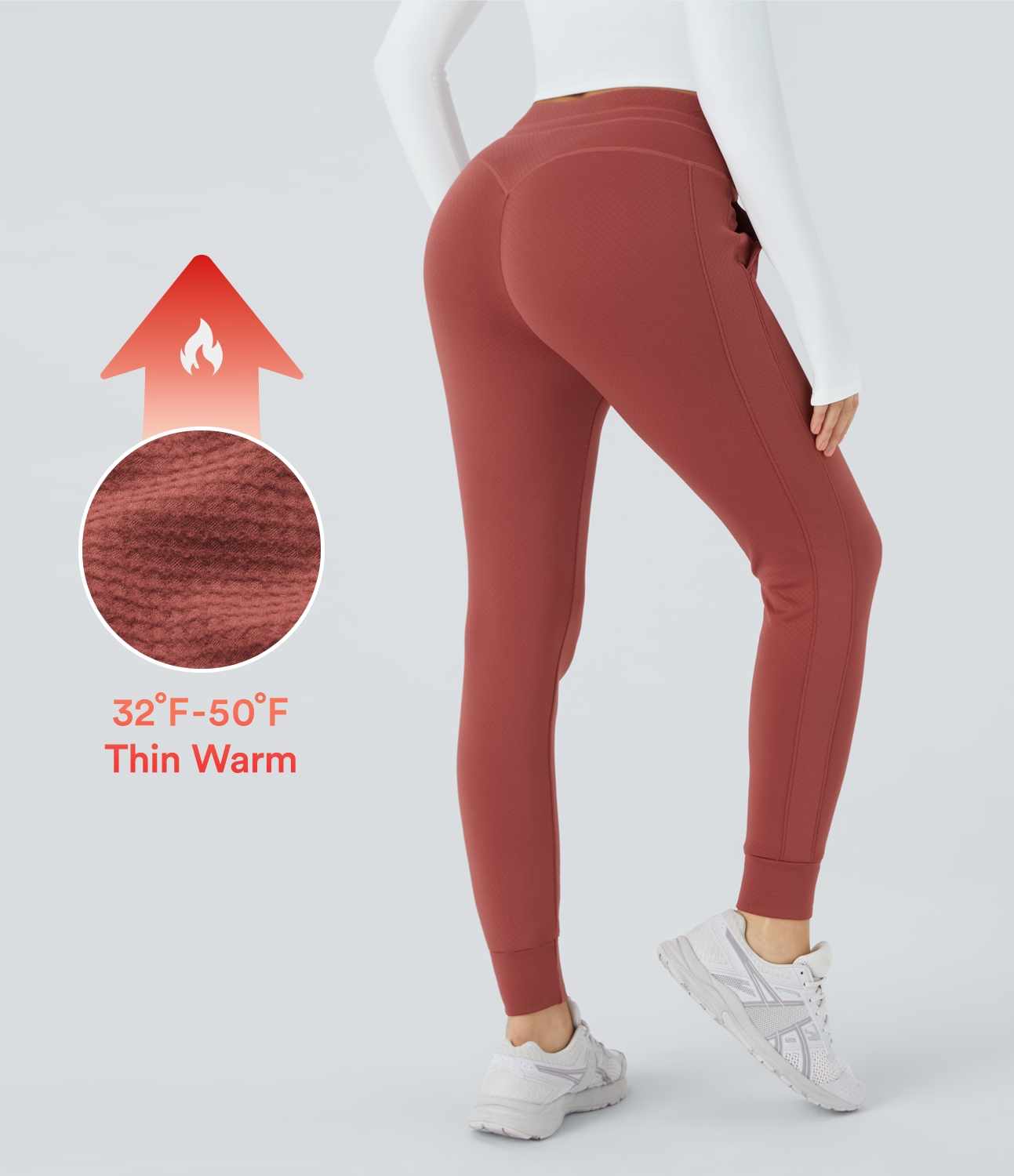 Halara 3D Fleece High Waisted Drawstring Side Pocket Plain Fleece Casual Full Length Joggers  - Marsala - XL 