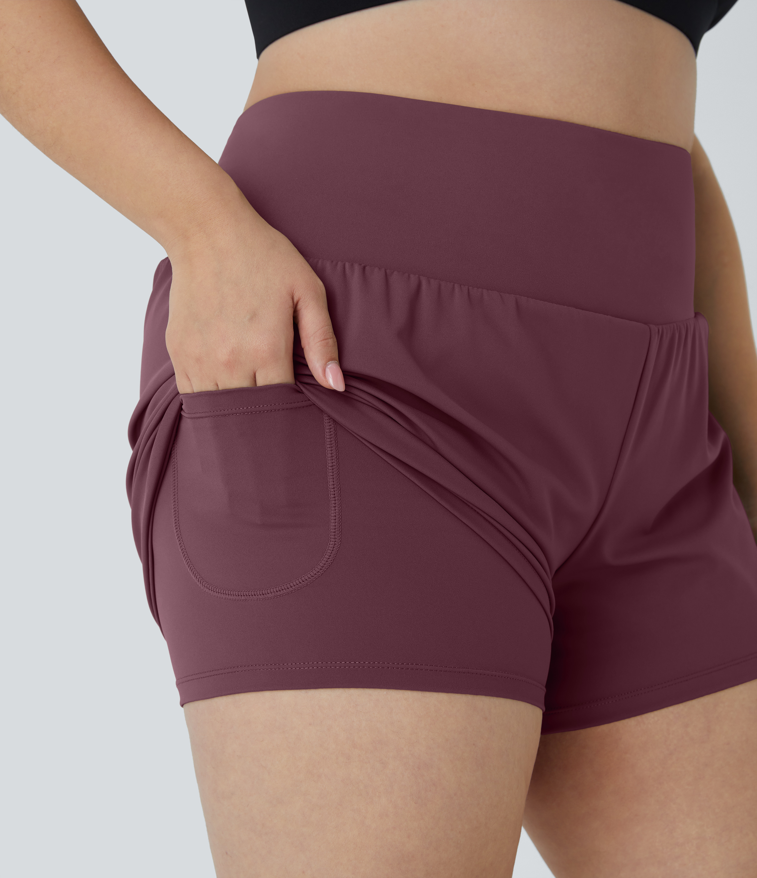Halara Back Pocket Plus Side Hidden Pocket 2-in-1 Gym Plus Size Shorts 2.5``  - Fig - 3X 