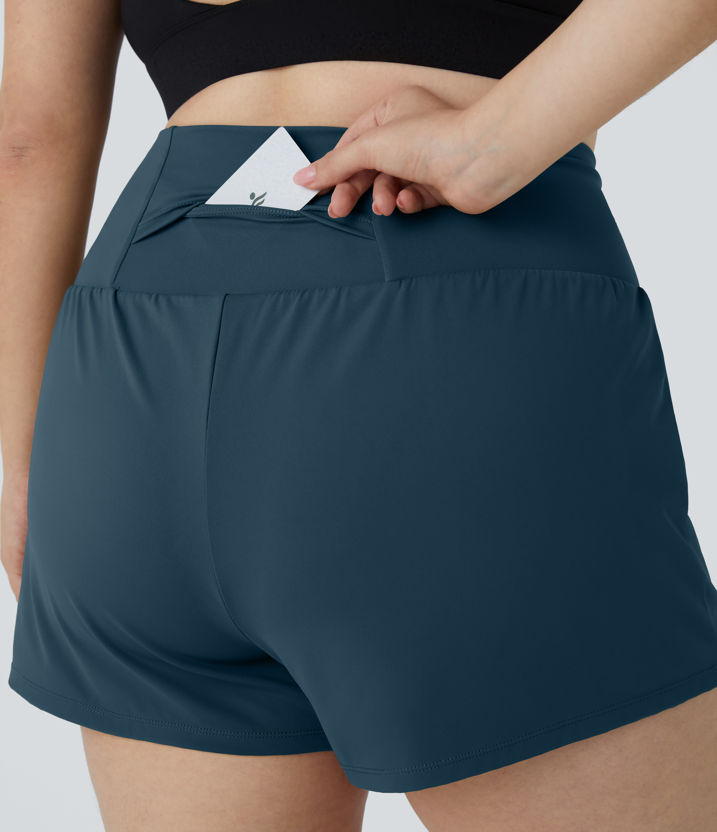Halara Back Pocket Plus Side Hidden Pocket 2-in-1 Gym Plus Size Shorts 3.5``  - Majolica Blue - 4X 