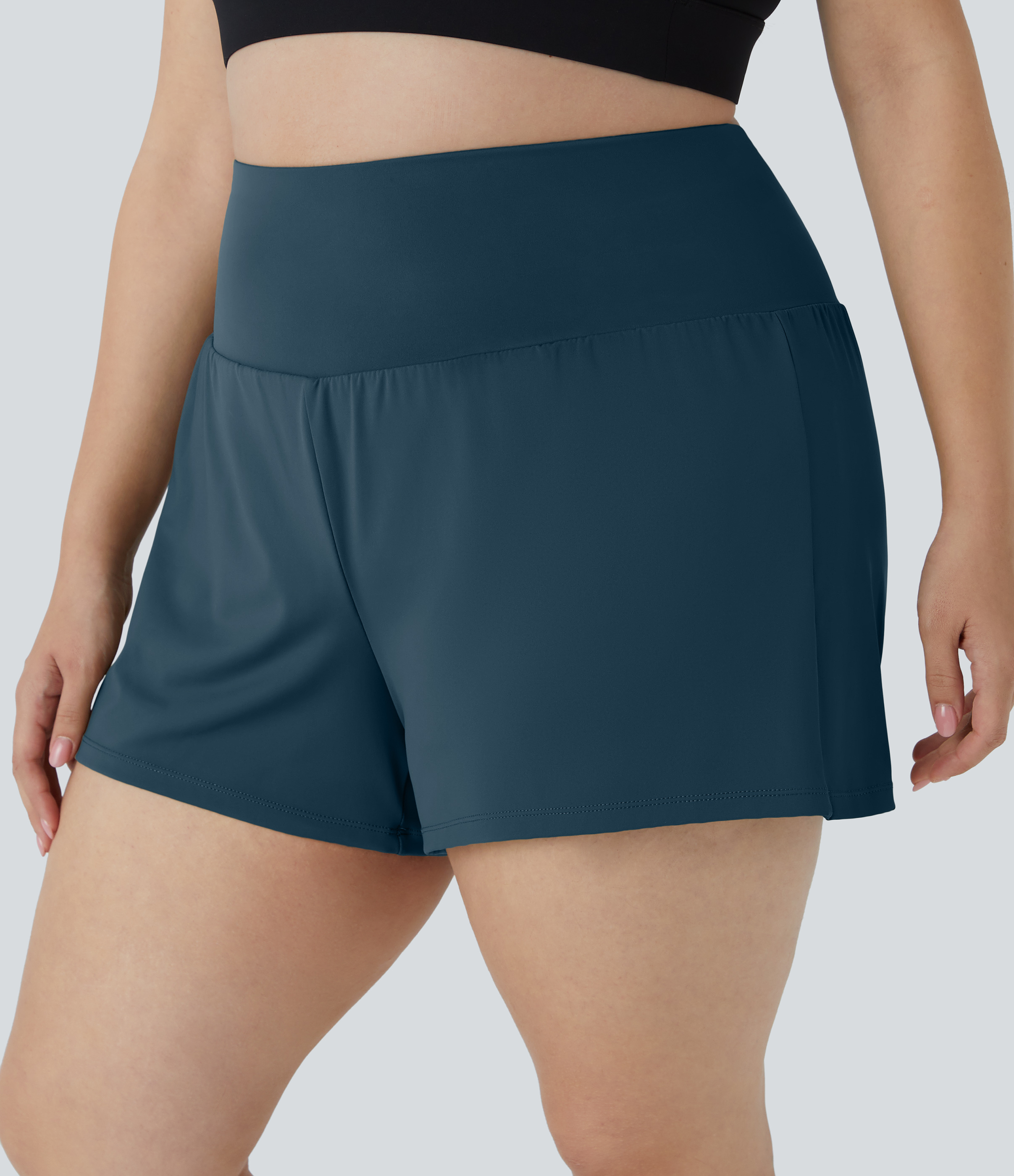 Halara Back Pocket Plus Side Hidden Pocket 2-in-1 Gym Plus Size Shorts 3.5``  - Majolica Blue - 4X 