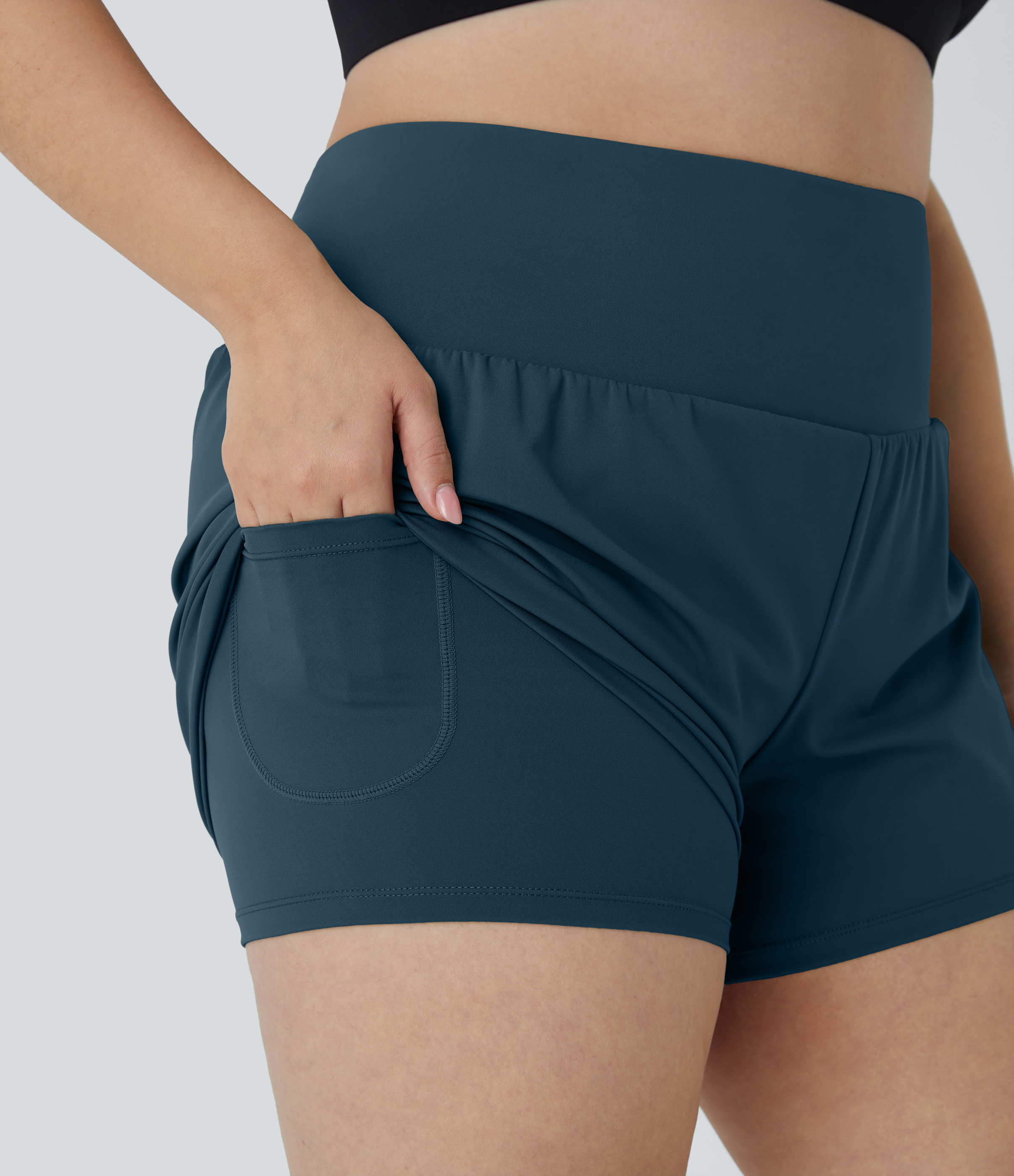 Halara Back Pocket Plus Side Hidden Pocket 2-in-1 Gym Plus Size Shorts 3.5``  - Majolica Blue - 4X 