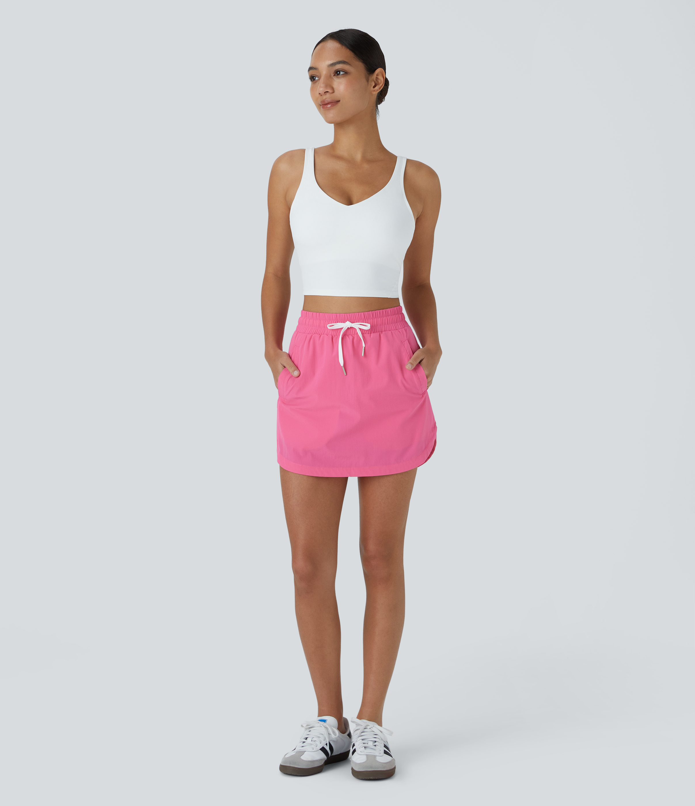 Halara High Waisted Drawstring Side Pocket 2-in-1 Curved Hem Mini Golf Skirt  - Bubblegum - L midi skirt a line skirt golfing skirt 