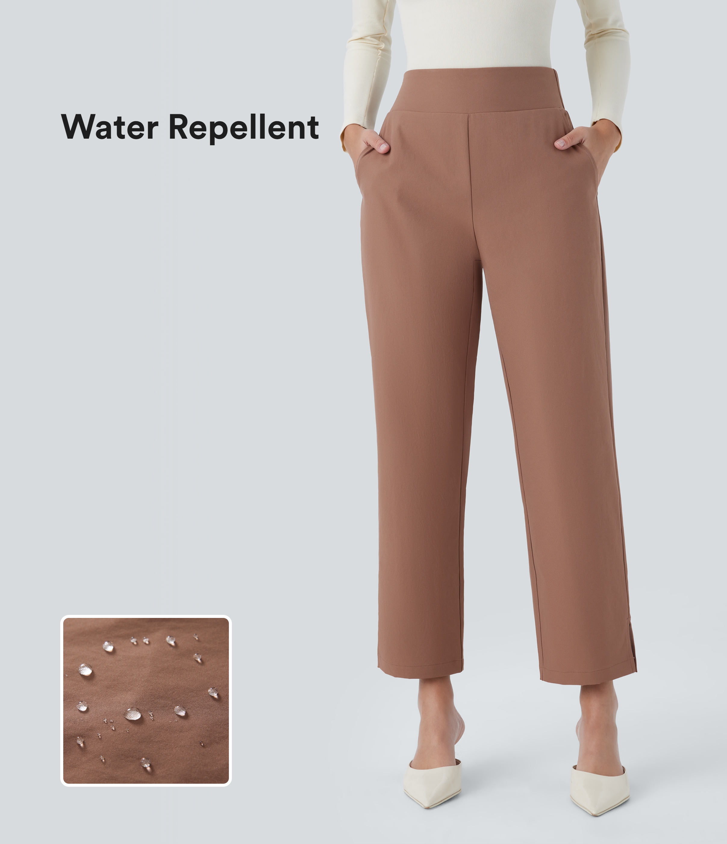 Halara Mid High Waisted Invisible Zipper Side Pocket Split Twill Work Pants  - Clove - XL(regular) sweatpants jogger pants stacked sweatpants 