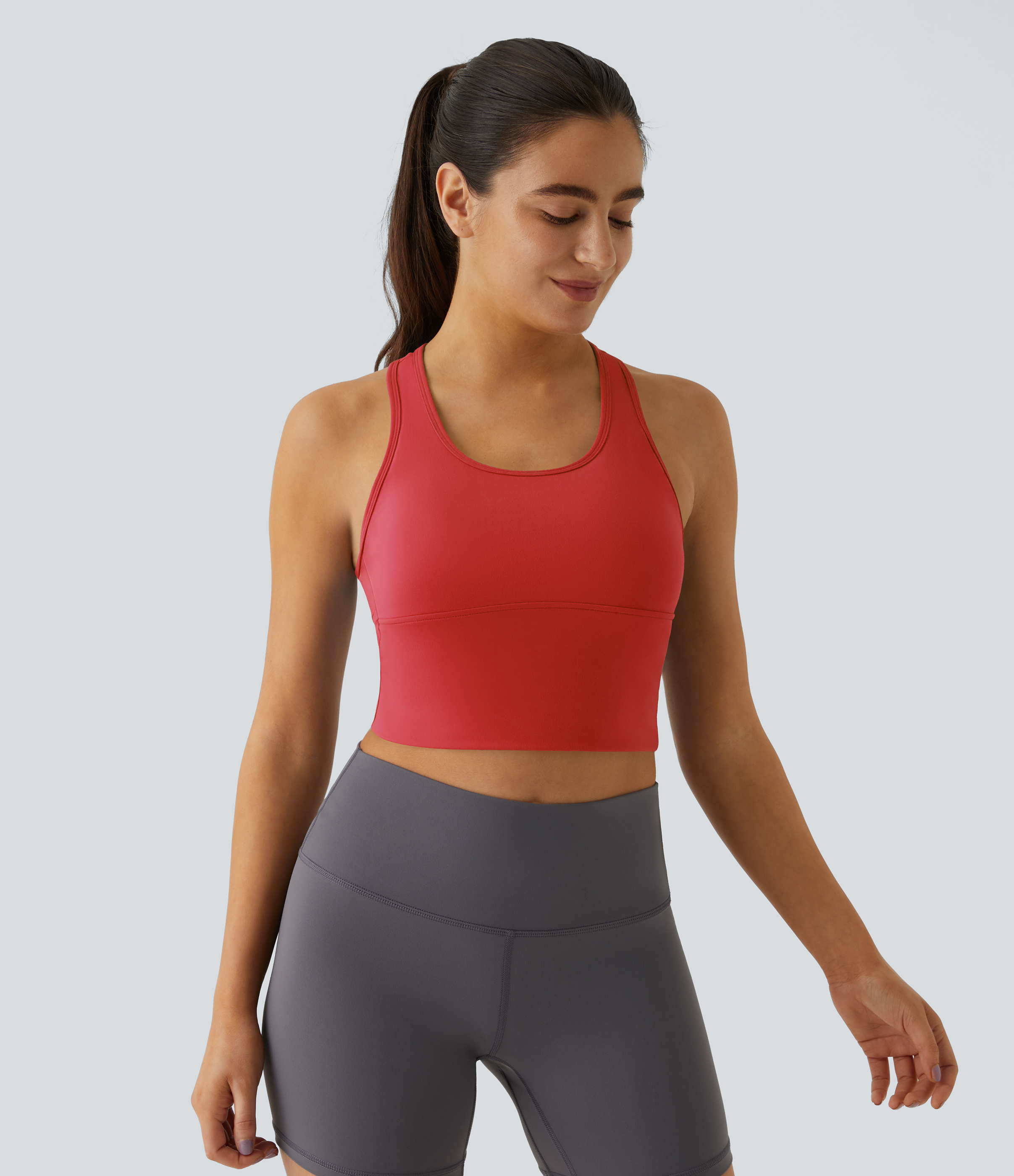 Halara In My Feels Cloudfulв„ў Fabric U Neck Backless Racerback Cut Out Cropped Yoga Tank Top Tank Top - Poinsettia - S golf tops halter top 