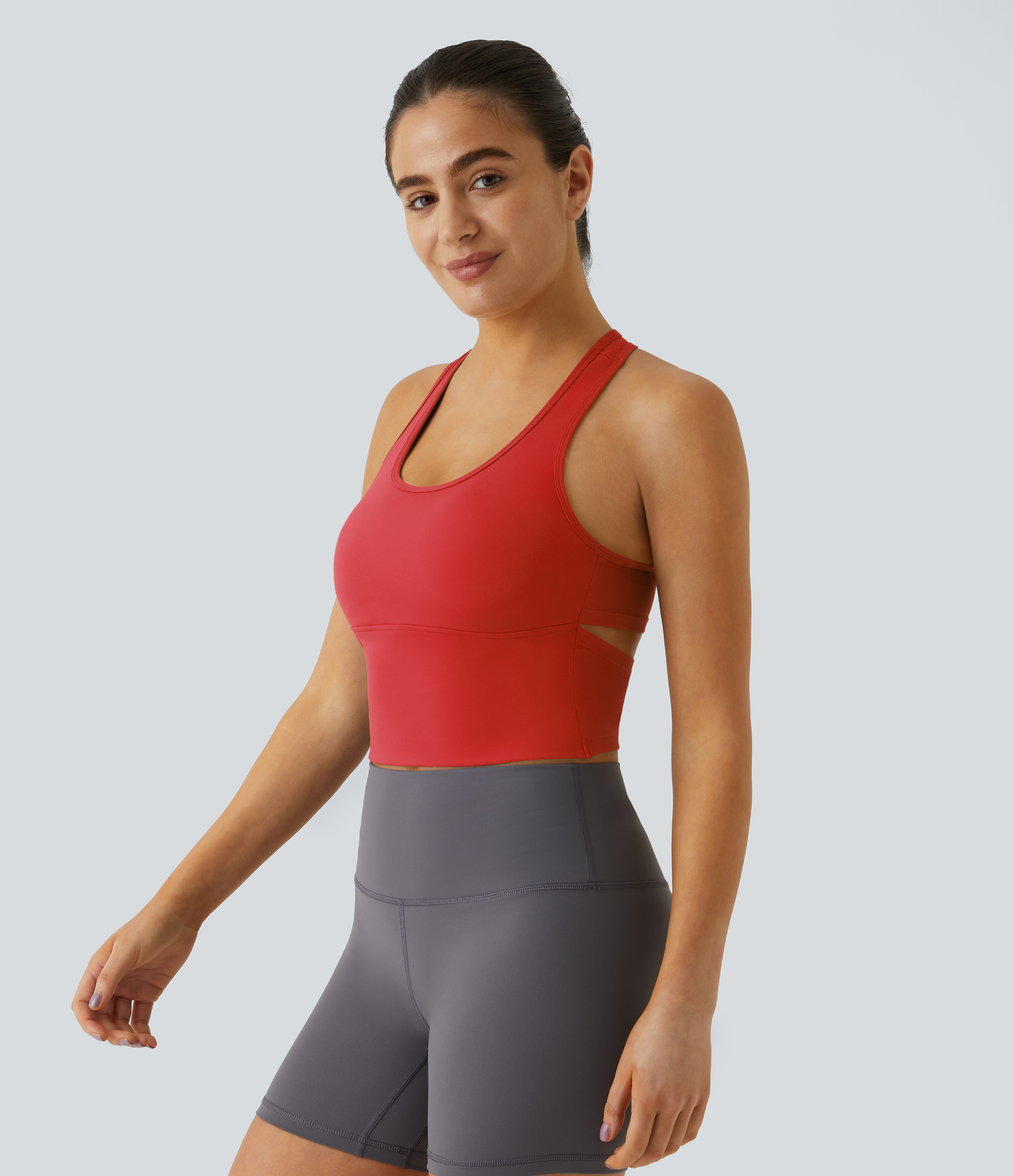 Halara In My Feels Cloudfulв„ў Fabric U Neck Backless Racerback Cut Out Cropped Yoga Tank Top Tank Top - Poinsettia - S golf tops halter top 