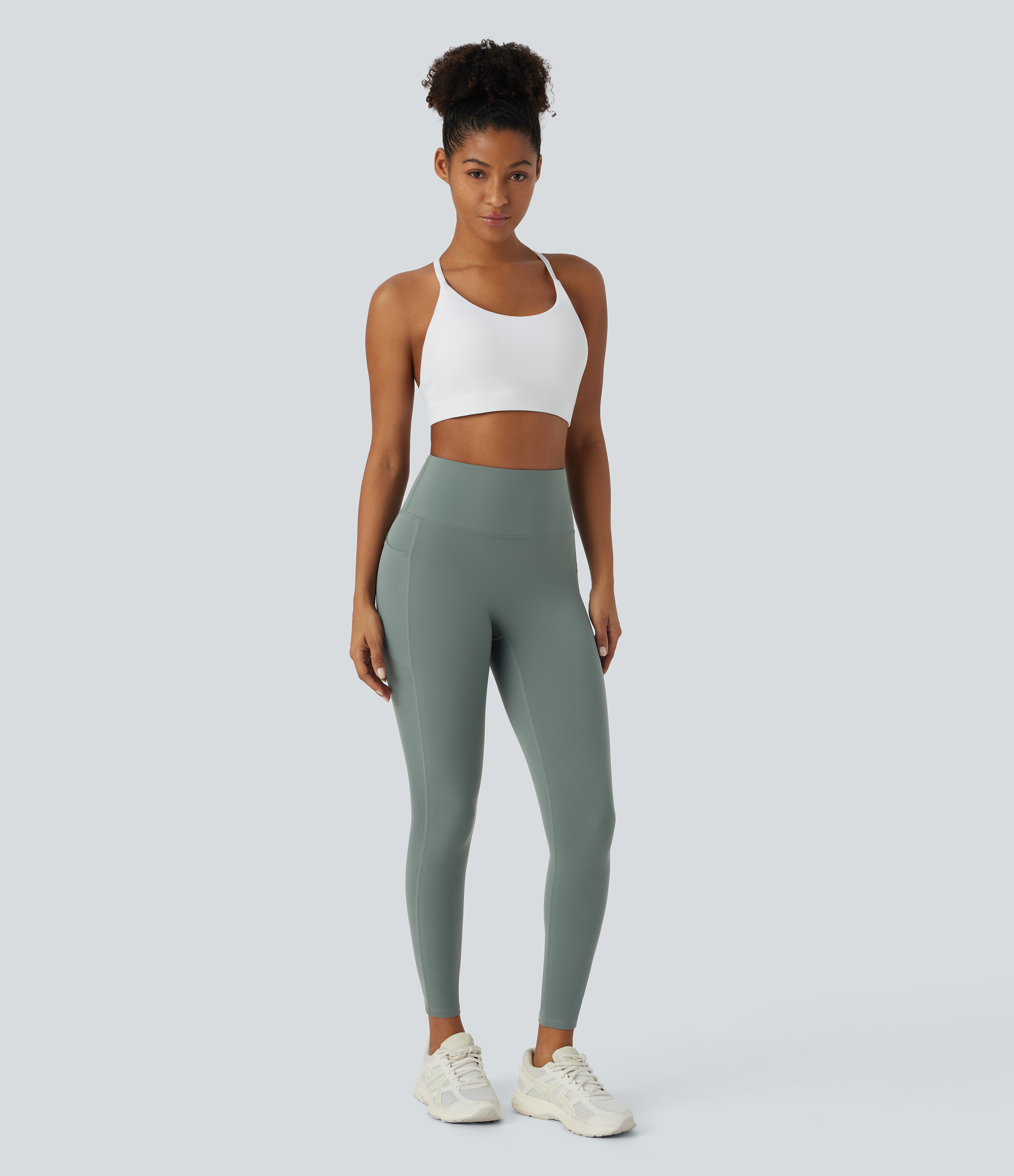 Halara PatitoffВ® 2.0 Pet Hair Resistant High Waisted Side Pocket Yoga Leggings  - Washington Gray Green - S(full_length) gym leggings 