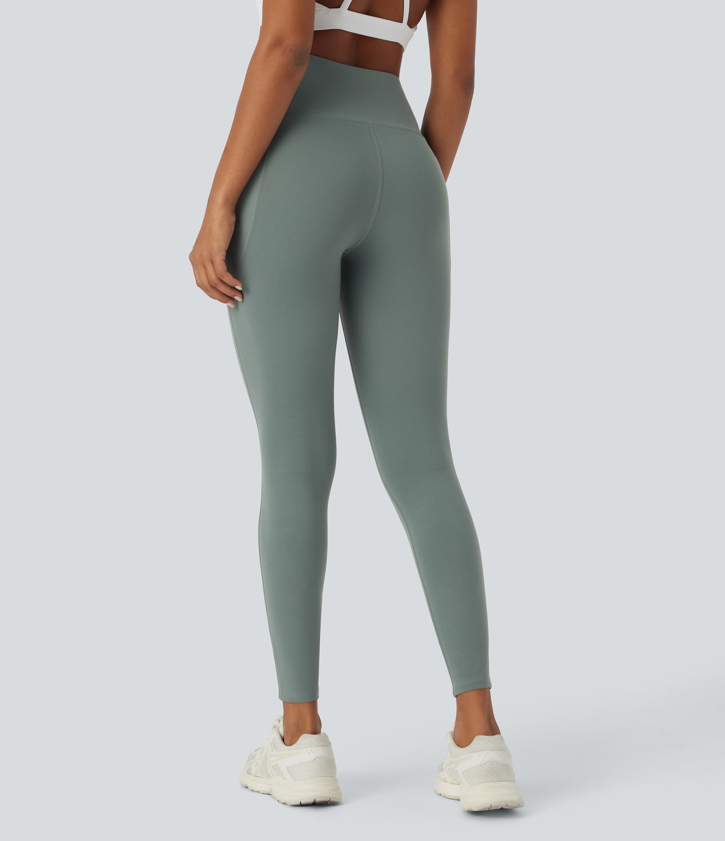 Halara PatitoffВ® 2.0 Pet Hair Resistant High Waisted Side Pocket Yoga Leggings  - Washington Gray Green - S(full_length) gym leggings 