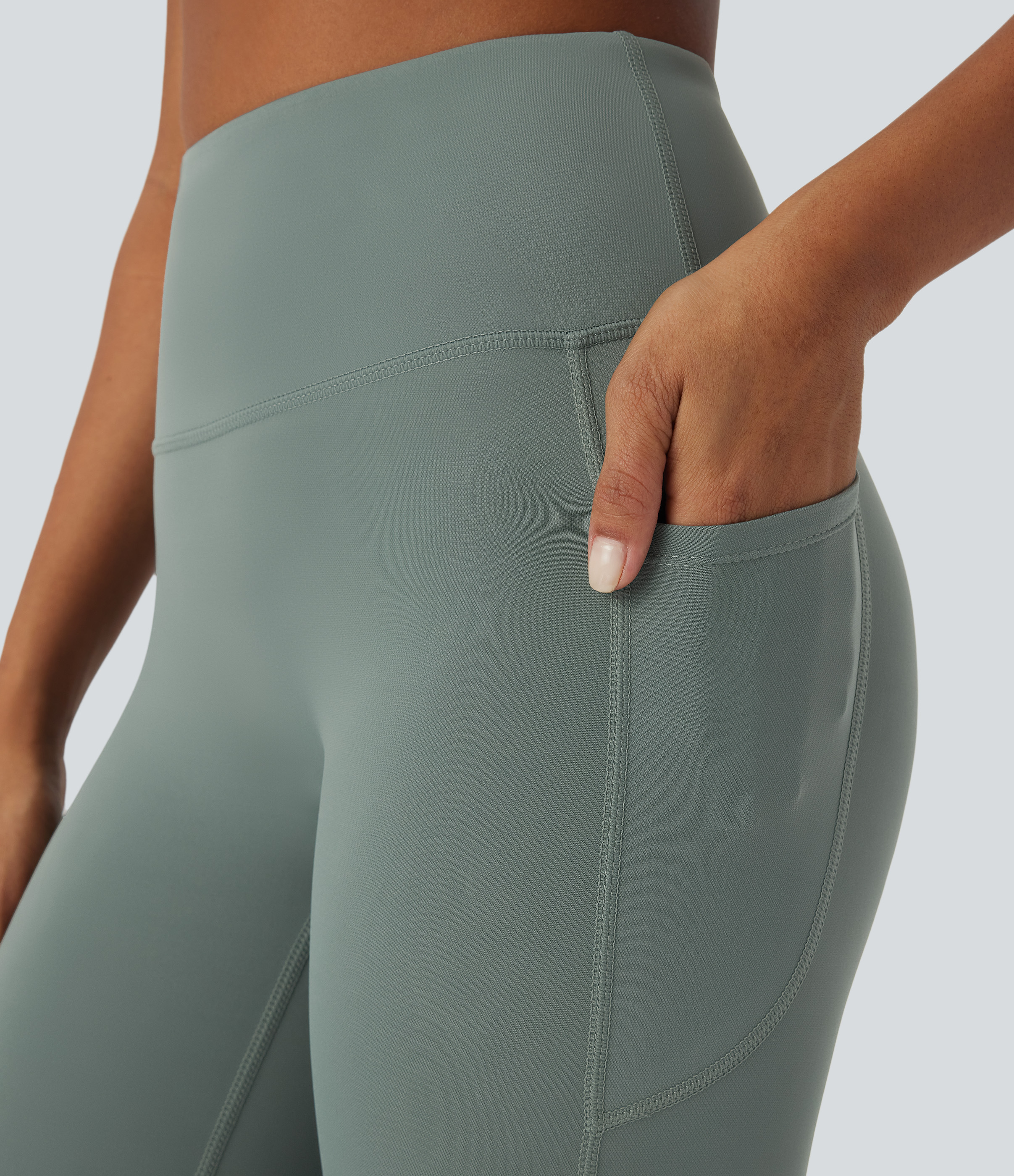 Halara PatitoffВ® 2.0 Pet Hair Resistant High Waisted Side Pocket Yoga Leggings  - Washington Gray Green - S(full_length) gym leggings 