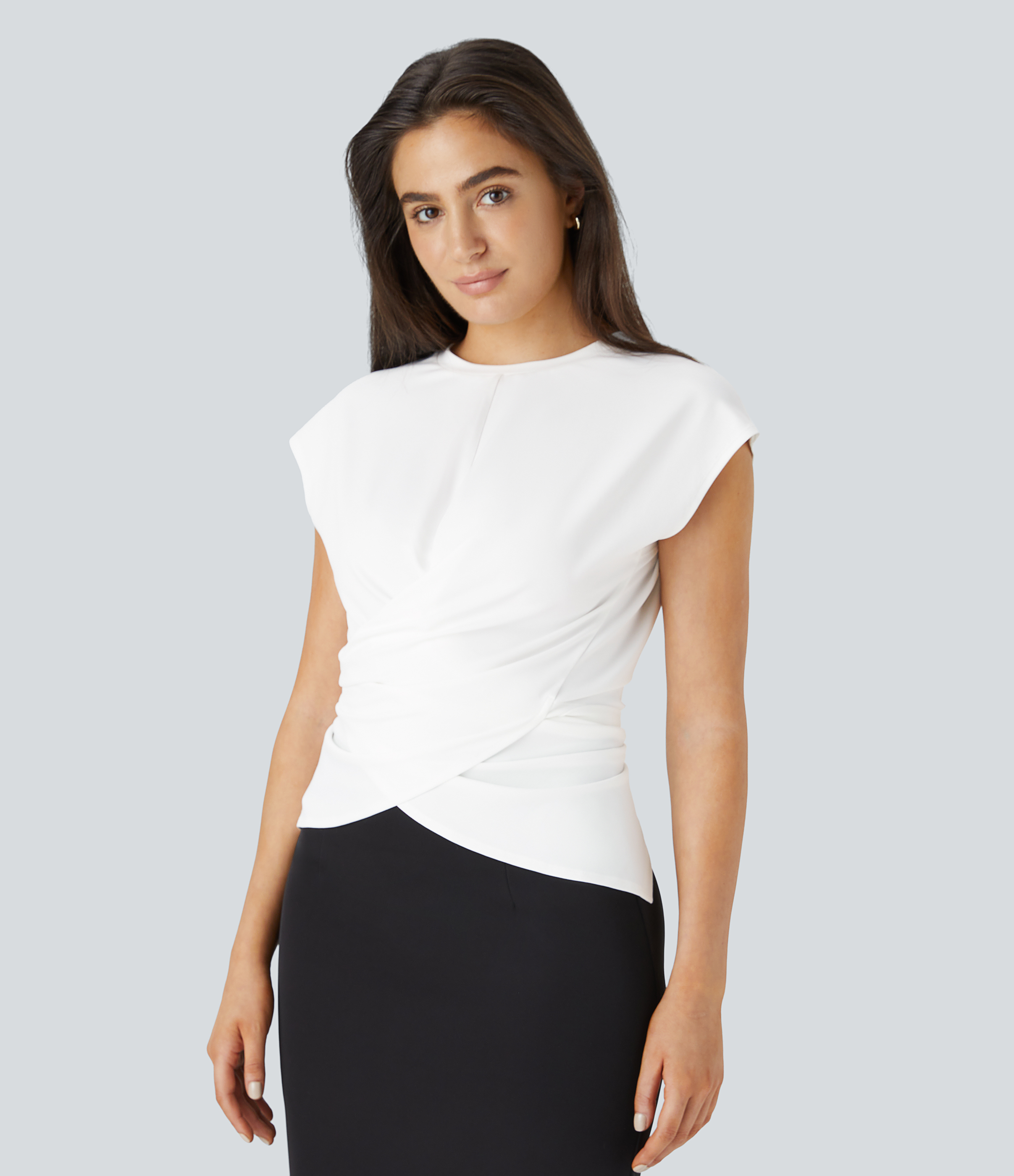 Halara Cap Sleeve Crossover Hem Adjustable Button Work Top  - White - S 