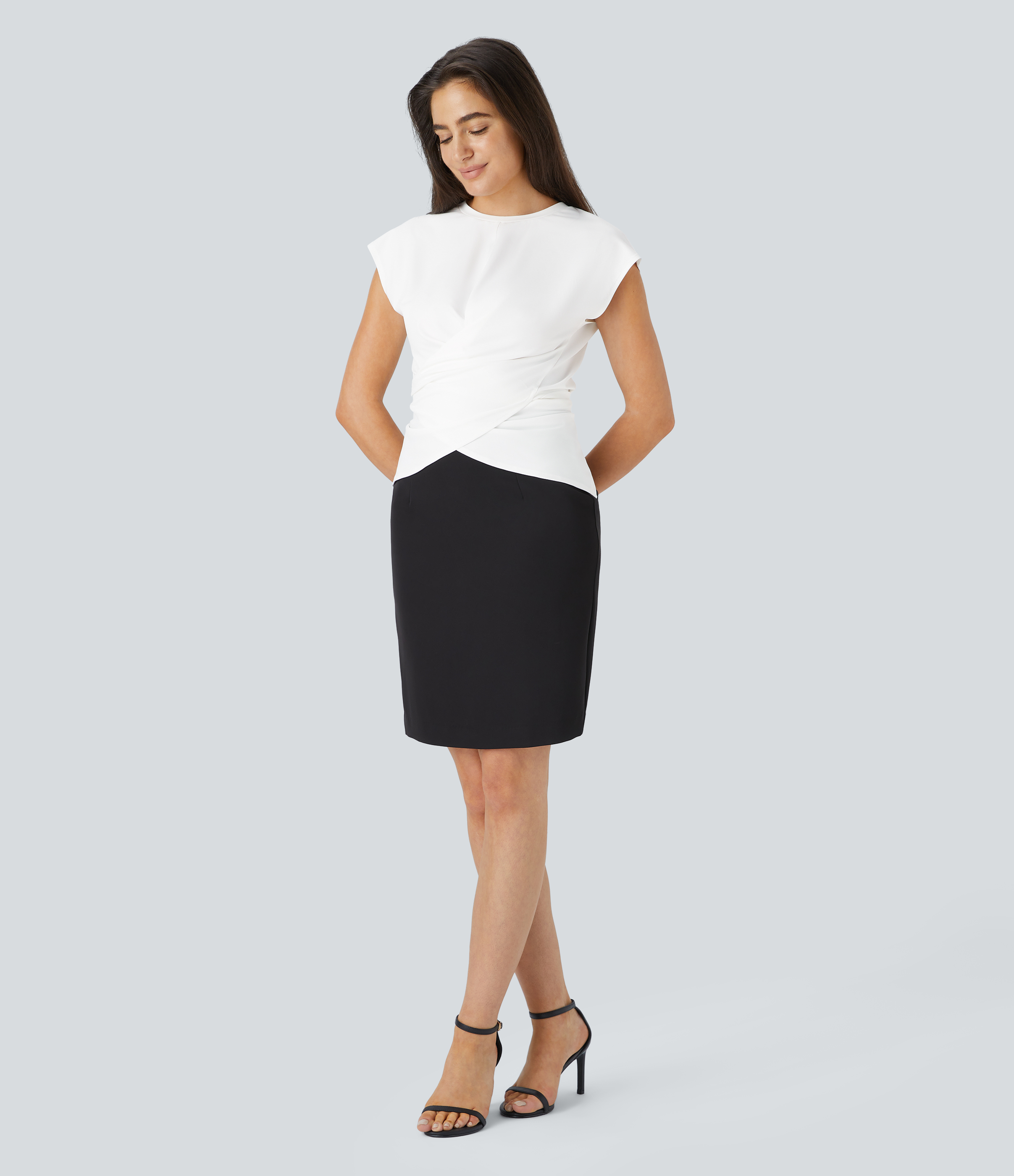Halara Cap Sleeve Crossover Hem Adjustable Button Work Top  - White - S 