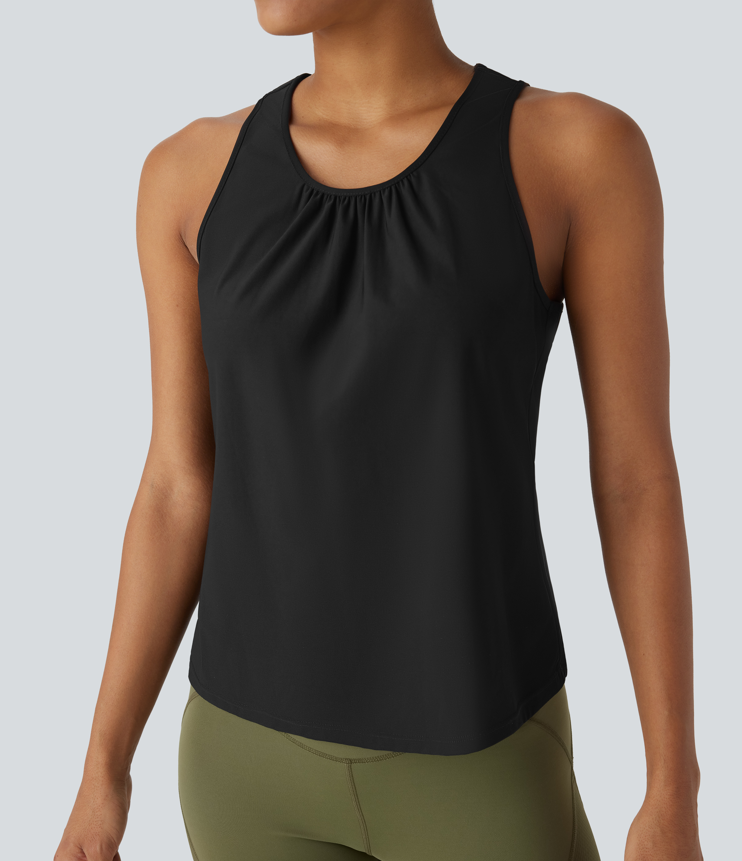 Halara Racerback Curved Hem Quick Dry Running Tank Top-UPF50+ Tank Top - Black - L golf tops halter top tunic tops sleeveless tops 