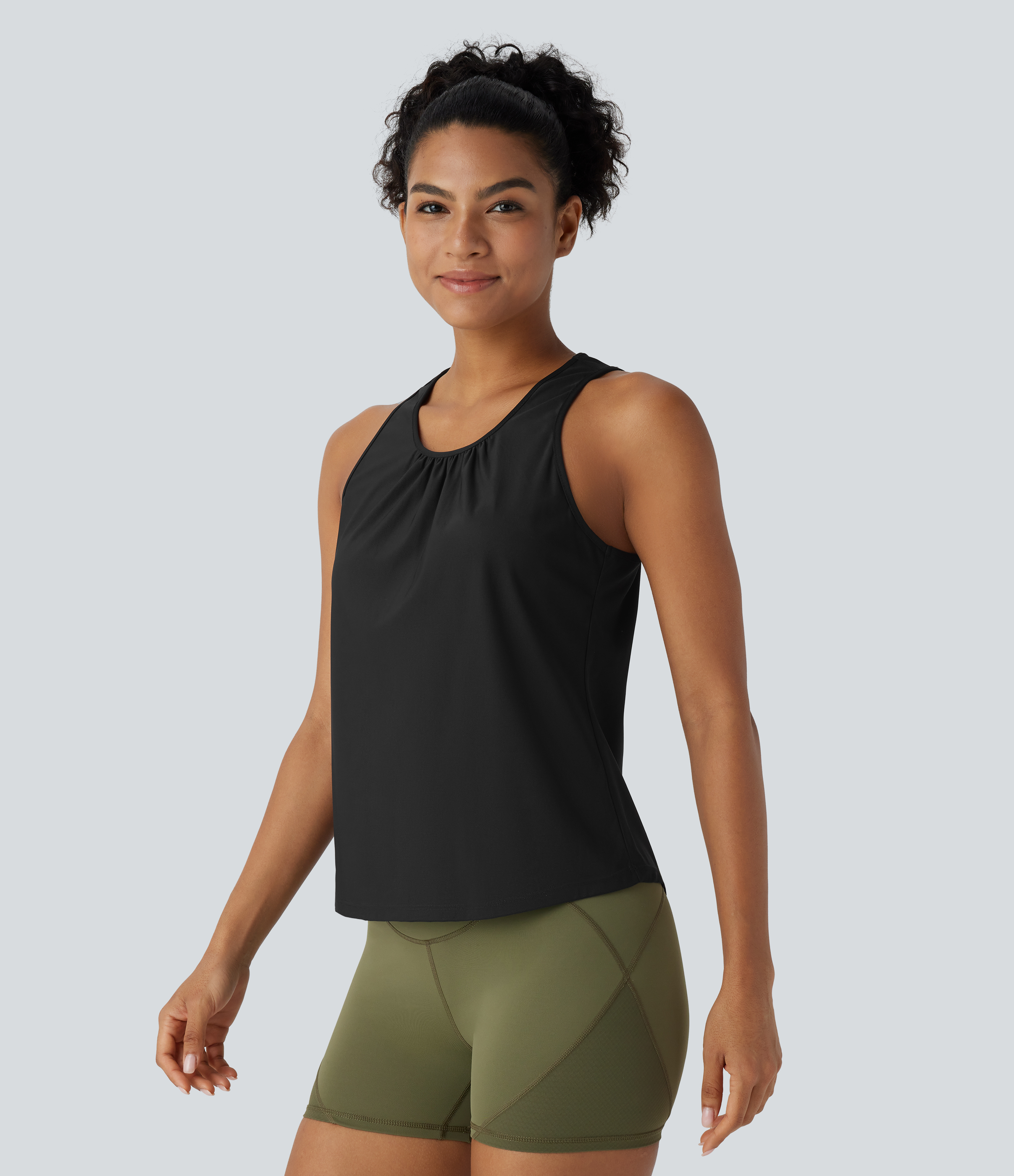 Halara Racerback Curved Hem Quick Dry Running Tank Top-UPF50+ Tank Top - Black - L golf tops halter top tunic tops sleeveless tops 