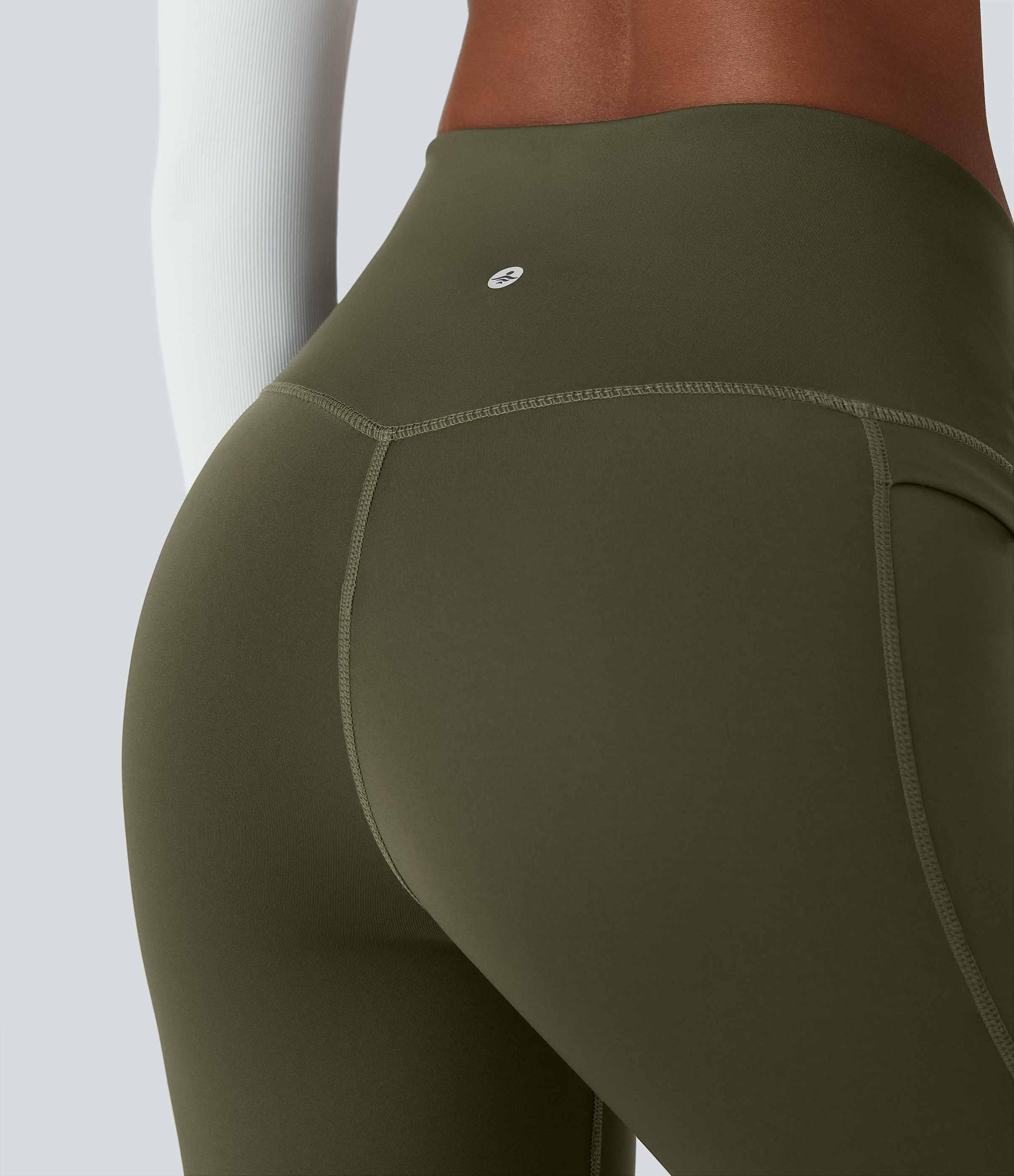 Halara SoCinched Wear-Resistant High Waisted Tummy Control Side Pocket 7/8 Rock Climbing Leggings  - Twilight Green - L(7/8) gym leggings 
