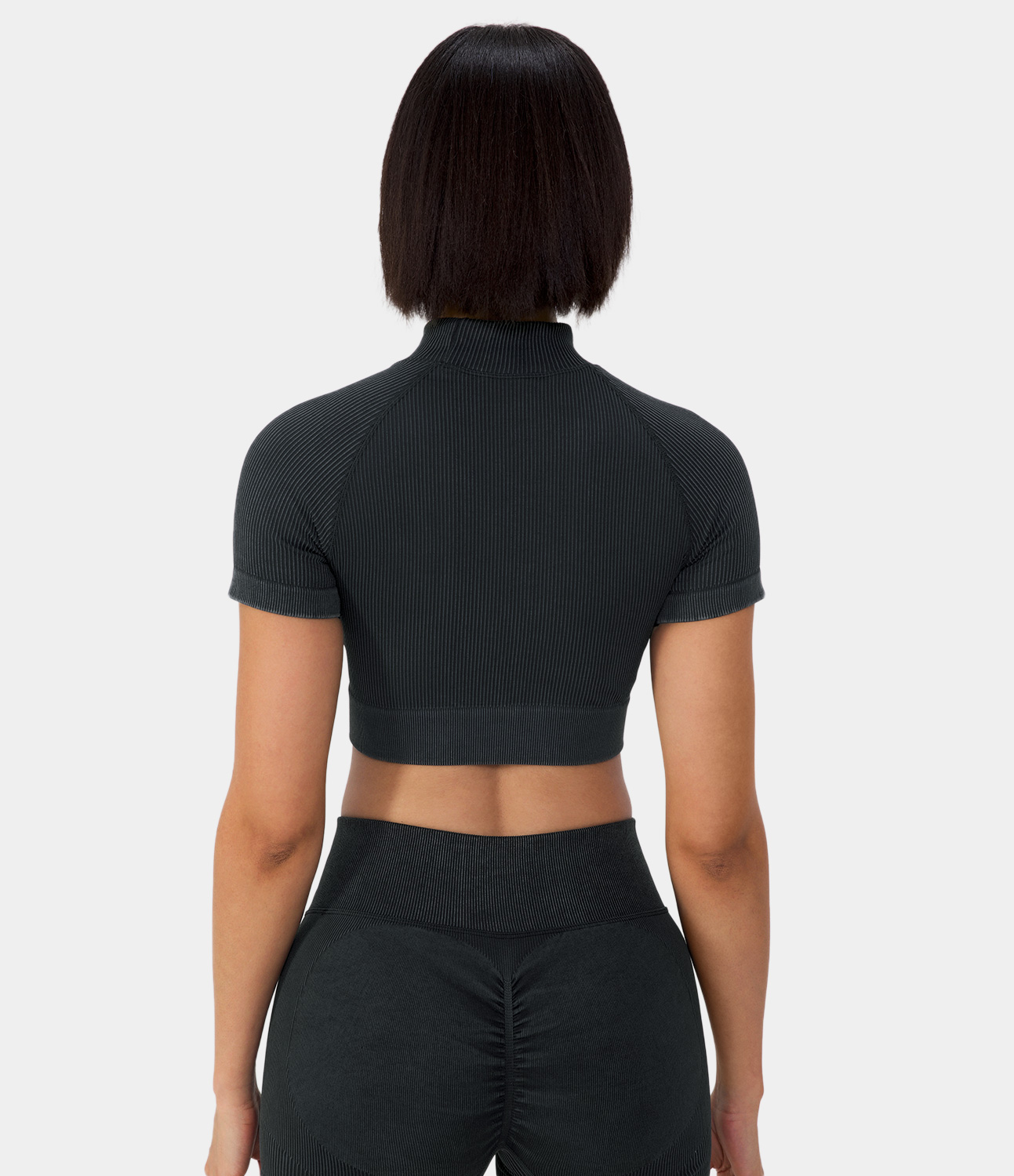 Halara Seamless Flow Mock Neck Short Sleeve Cropped Sports Top  - Black - L 