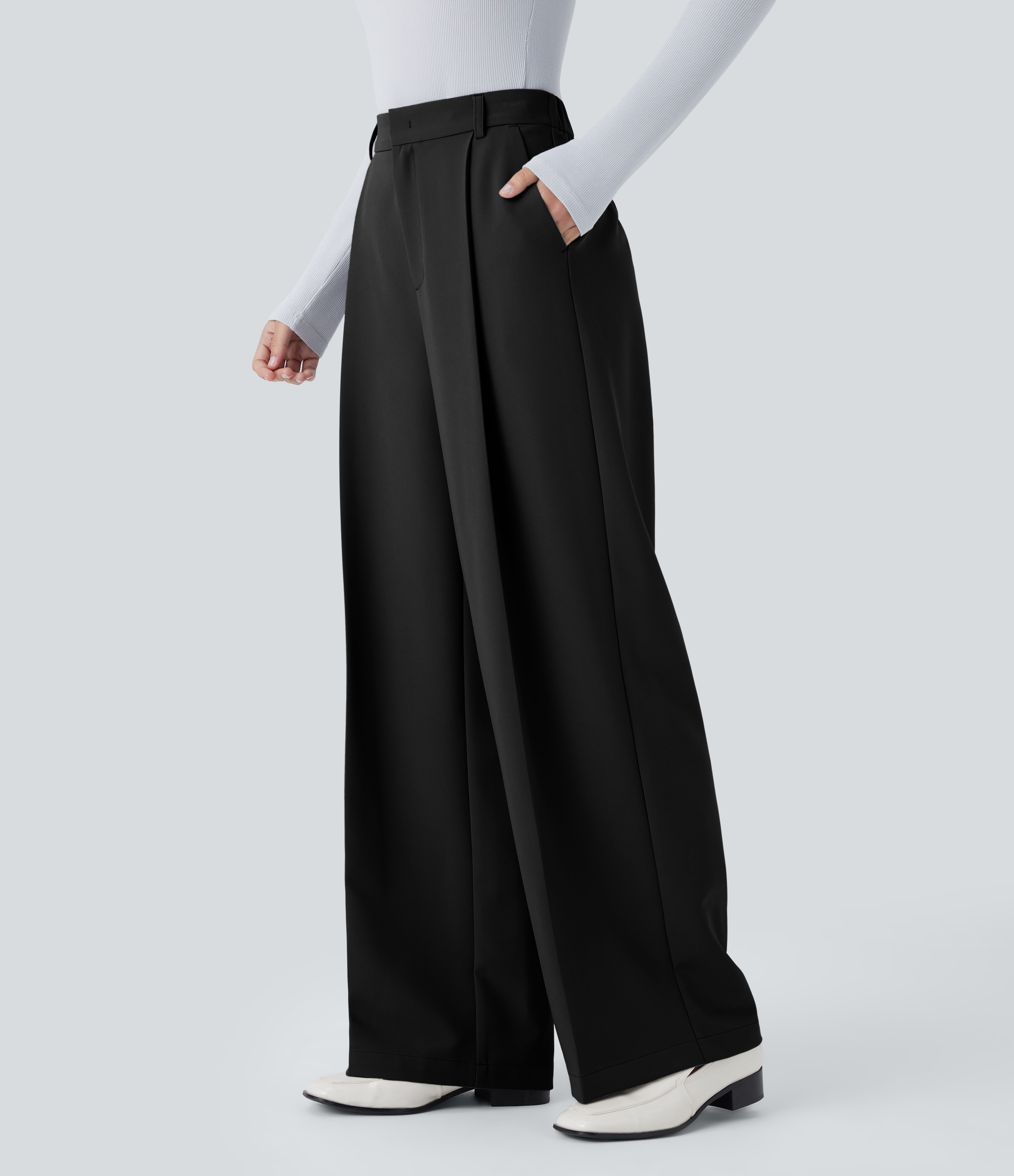 Halara Water Repellent Mid High Waisted Zipper Side Pocket Straight Leg Work Pants  - Black - XS(regular) sweatpants jogger pants 