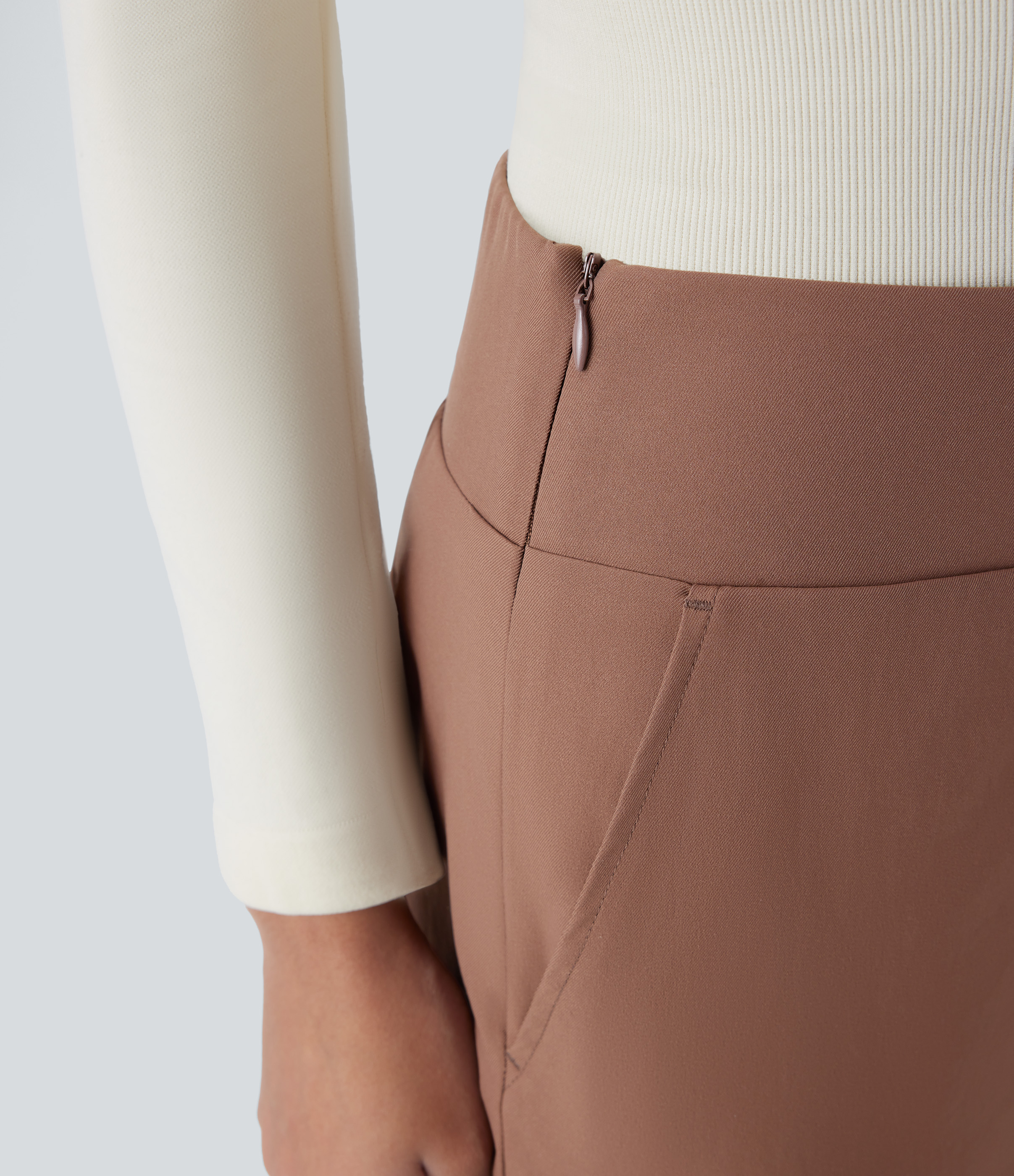 Halara Mid High Waisted Invisible Zipper Side Pocket Split Twill Work Pants  - Clove - XL(regular) sweatpants jogger pants stacked sweatpants 