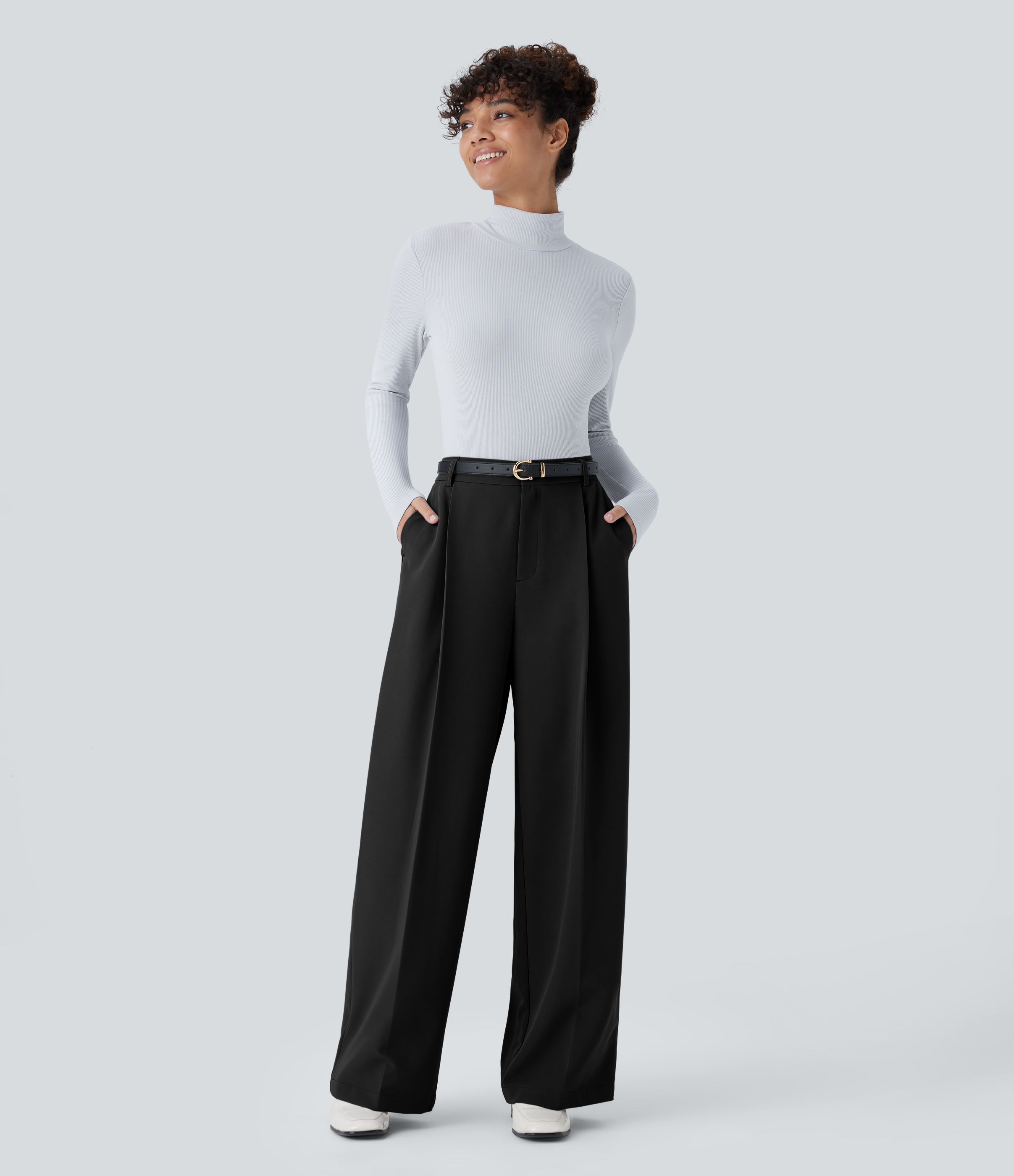 Halara Water Repellent Mid High Waisted Zipper Side Pocket Straight Leg Work Pants  - Black - XS(regular) sweatpants jogger pants 