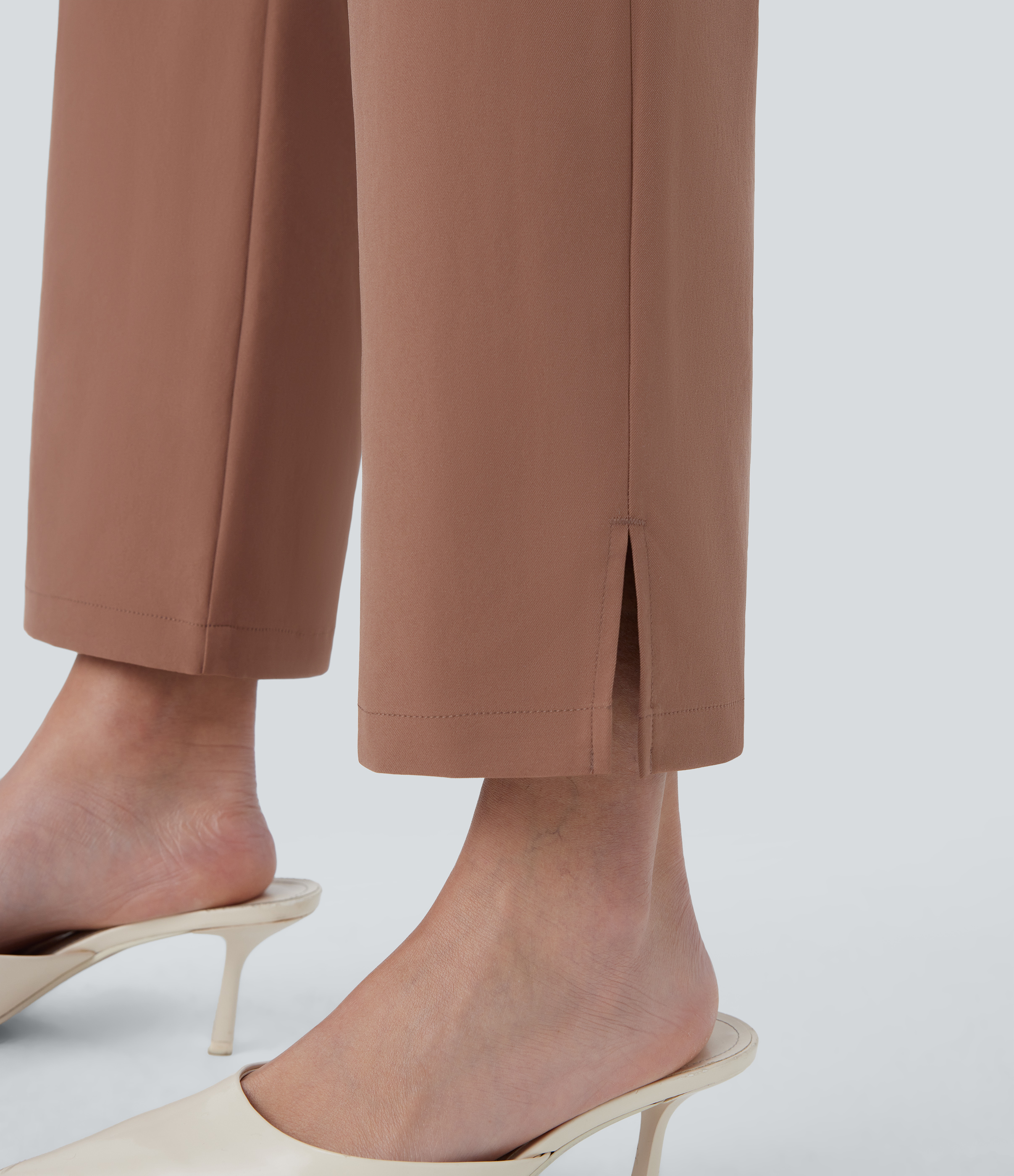 Halara Mid High Waisted Invisible Zipper Side Pocket Split Twill Work Pants  - Clove - XL(regular) sweatpants jogger pants stacked sweatpants 