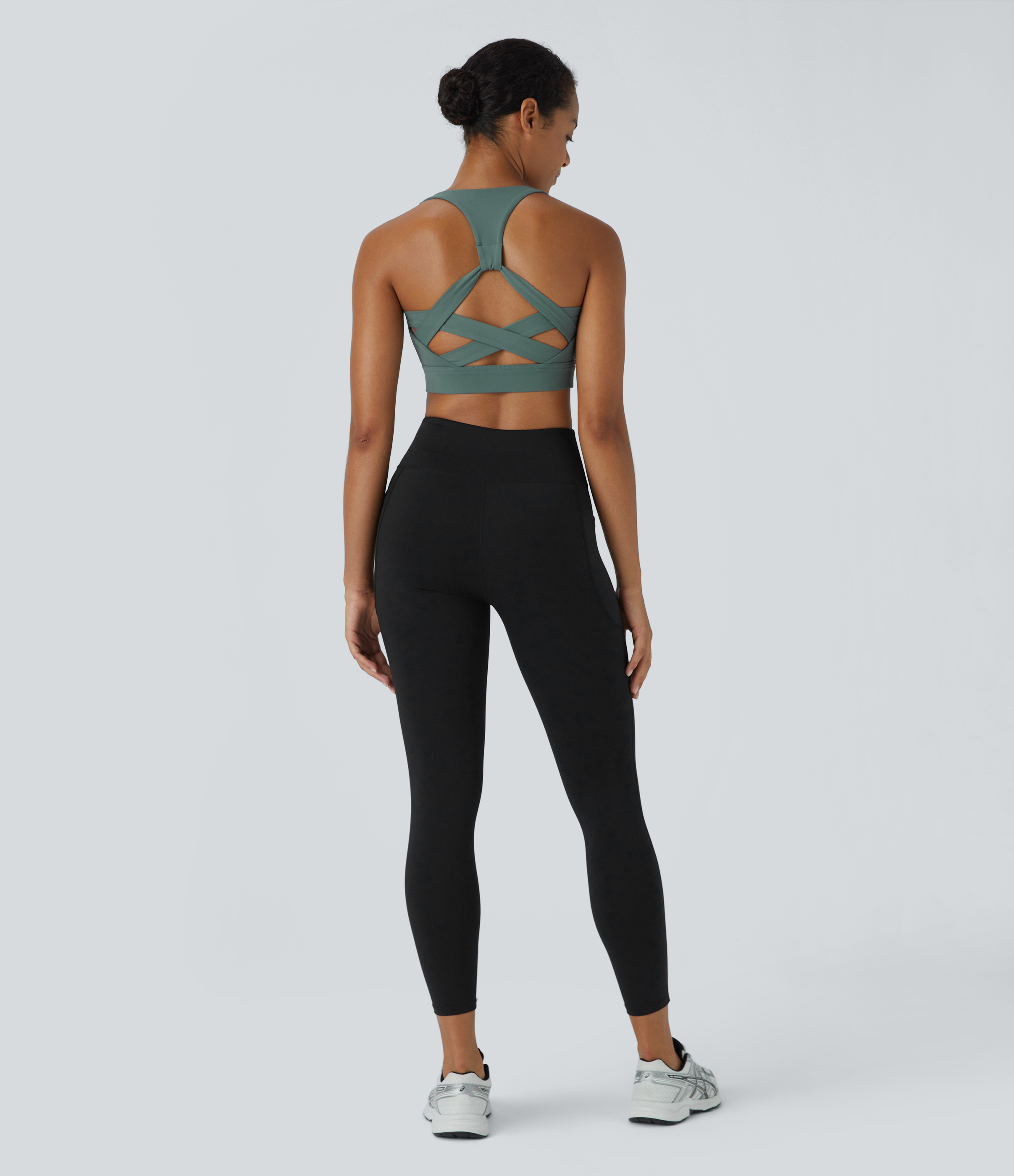 Halara Low Support Backless Racerback Crisscross Yoga Sports Bra  - Chinois Green - S push up bra strapless bra backless bra sticky bra 