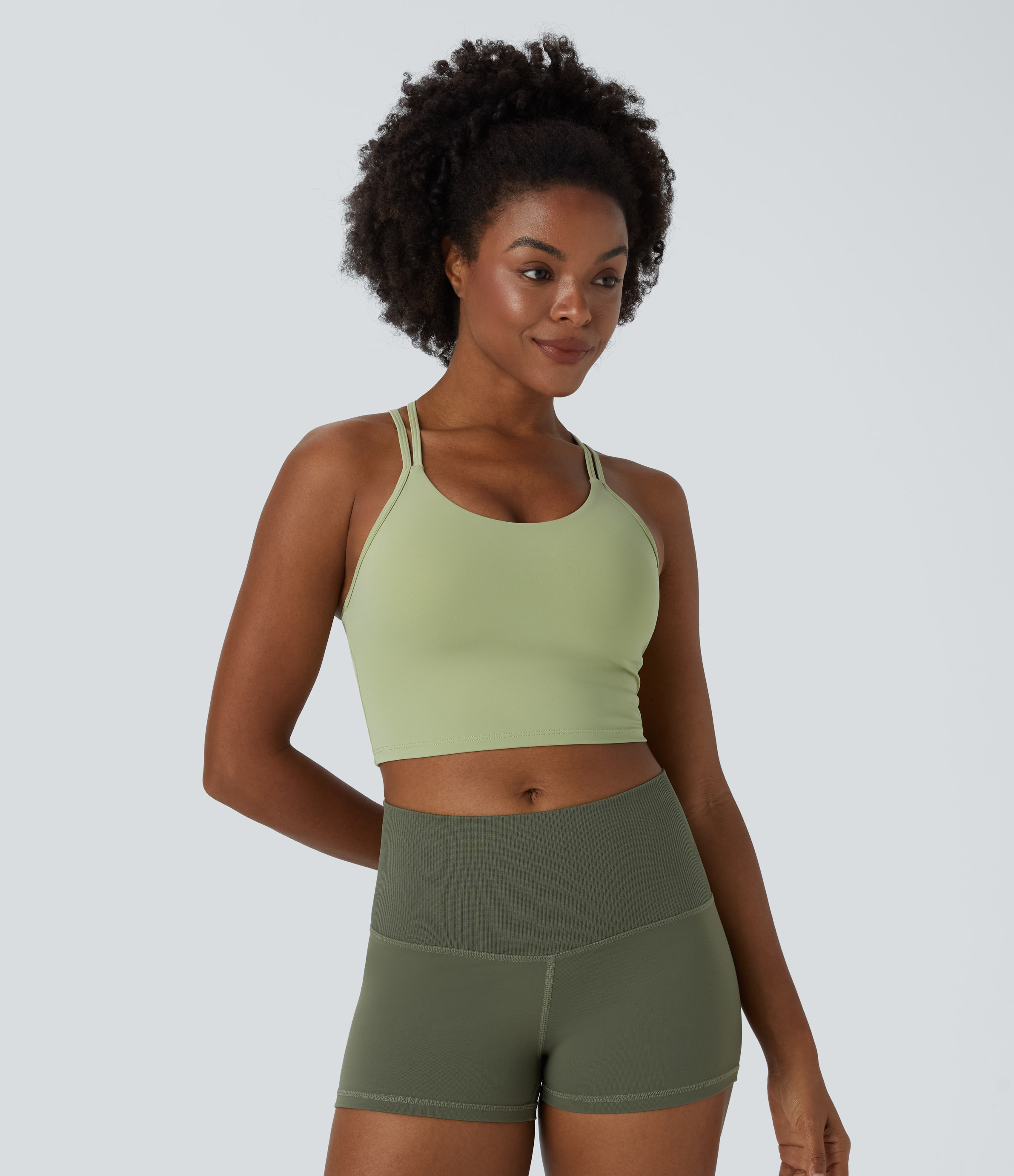 Halara Softlyzeroв„ў Airy Double Straps Backless Crisscross Cropped Cool Touch Yoga Tank Top-UPF50+ Tank Top - Winter Pear - XS golf tops 