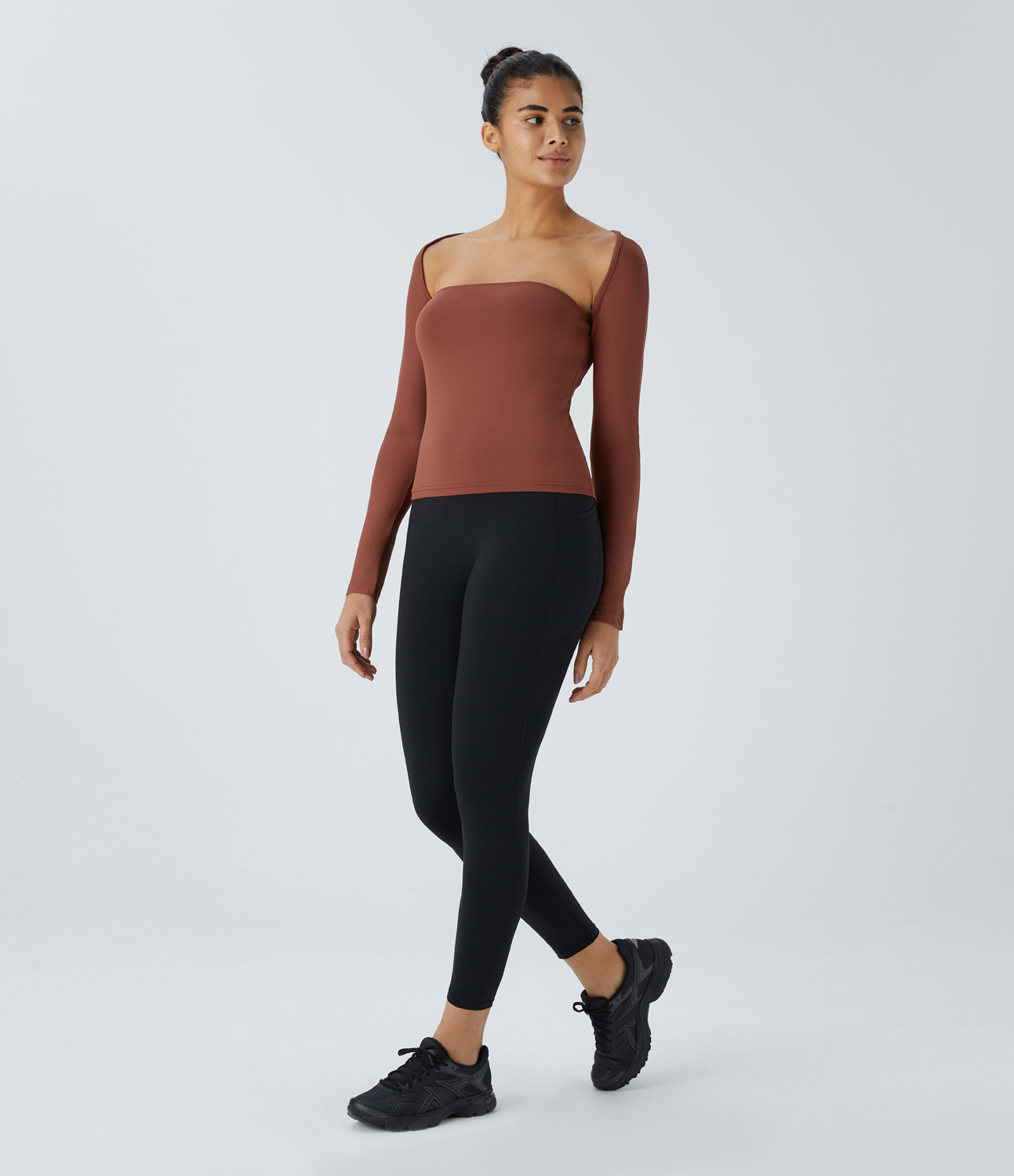 Halara Long Sleeve 2-Piece Shrug Tube Top Tank Top - Rust - S golf tops halter top tunic tops sleeveless tops backless top 