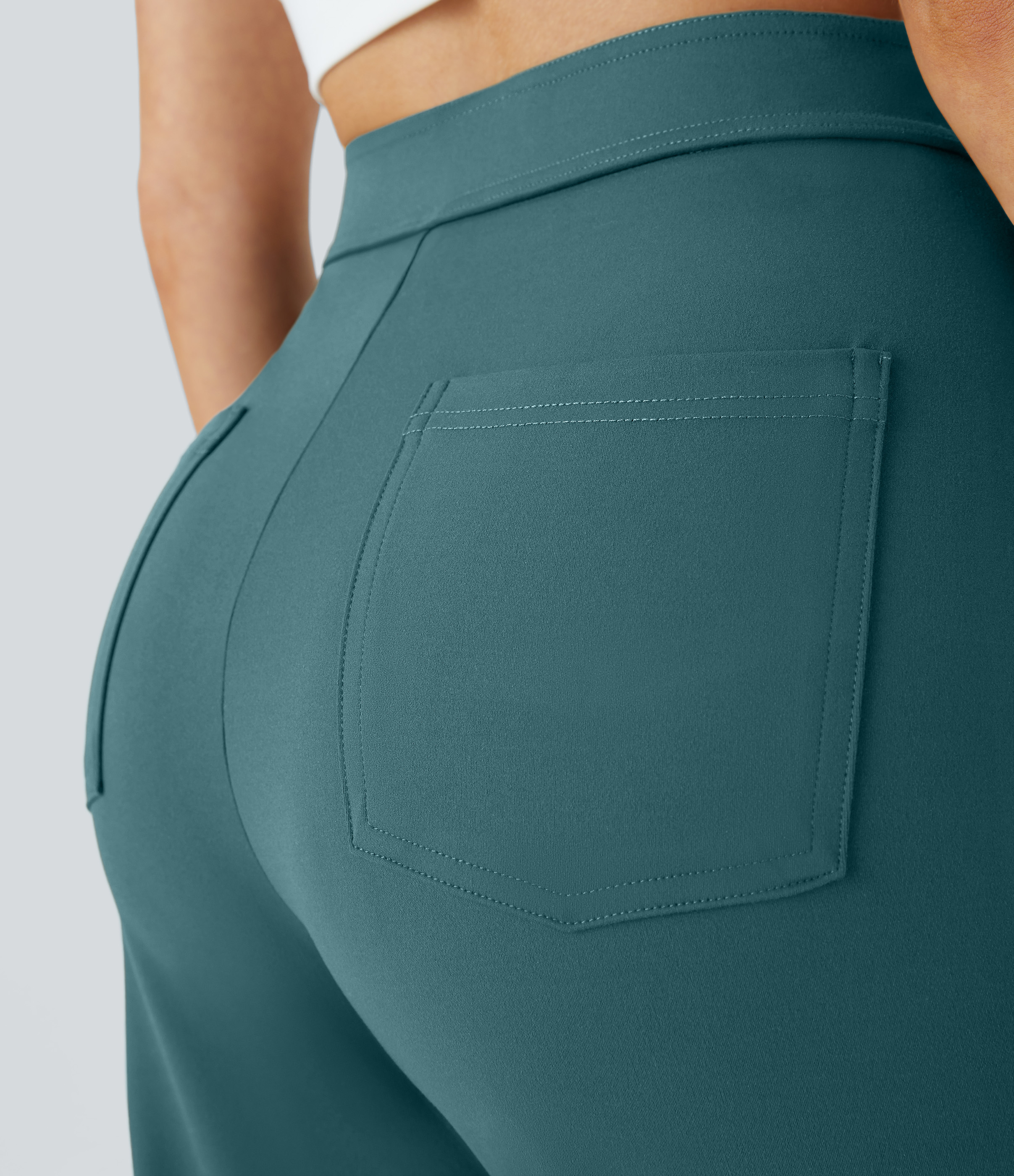 Halara High Waisted Button Multiple Pockets Straight Leg Casual Pants  - Atlantic Deep - M(regular) sweatpants jogger pants 