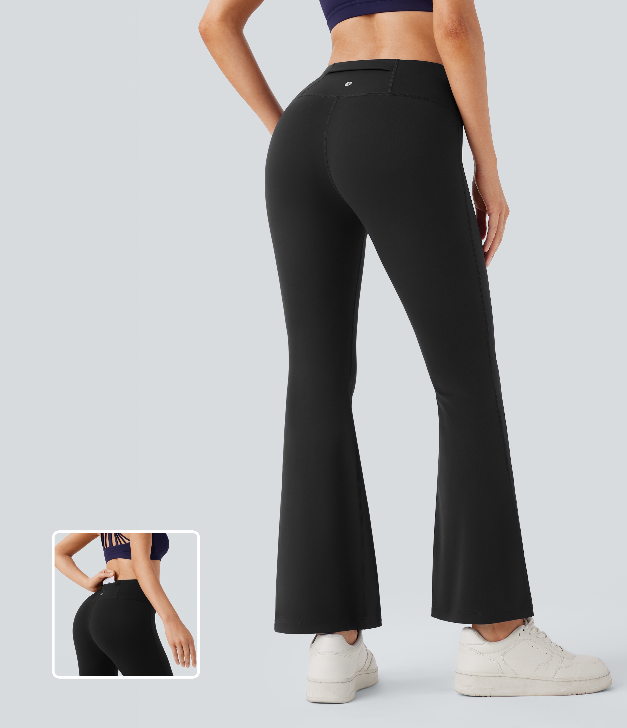 Halara High Waisted Back Pocket Slight Flare Yoga Leggings  - Black - L(regular) gym leggings leggings with pockets leggings with butt lift 
