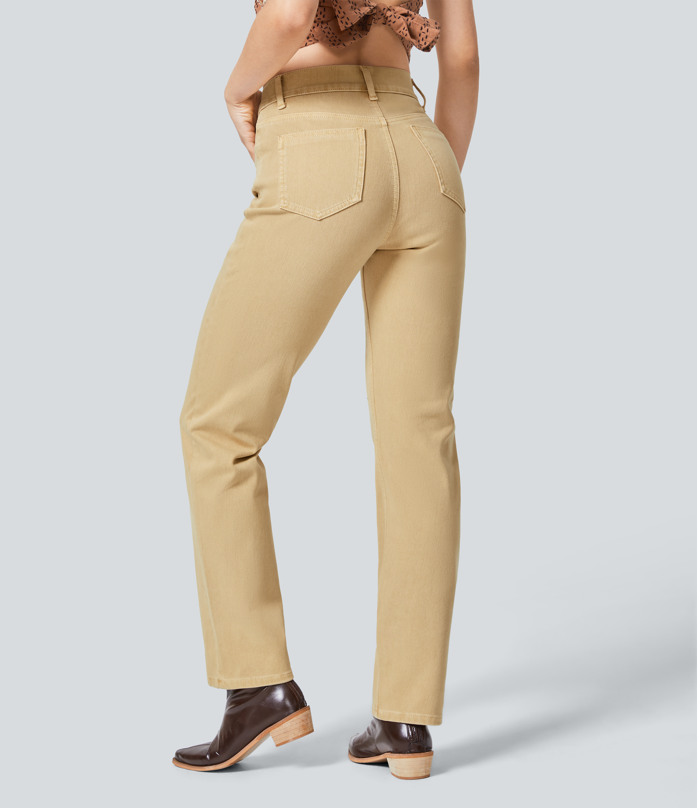 Ephedra Denim Jeans Halara Flex™ Denim elástico colorido múltiple bolsillo tiro alto pierna recta / 1
