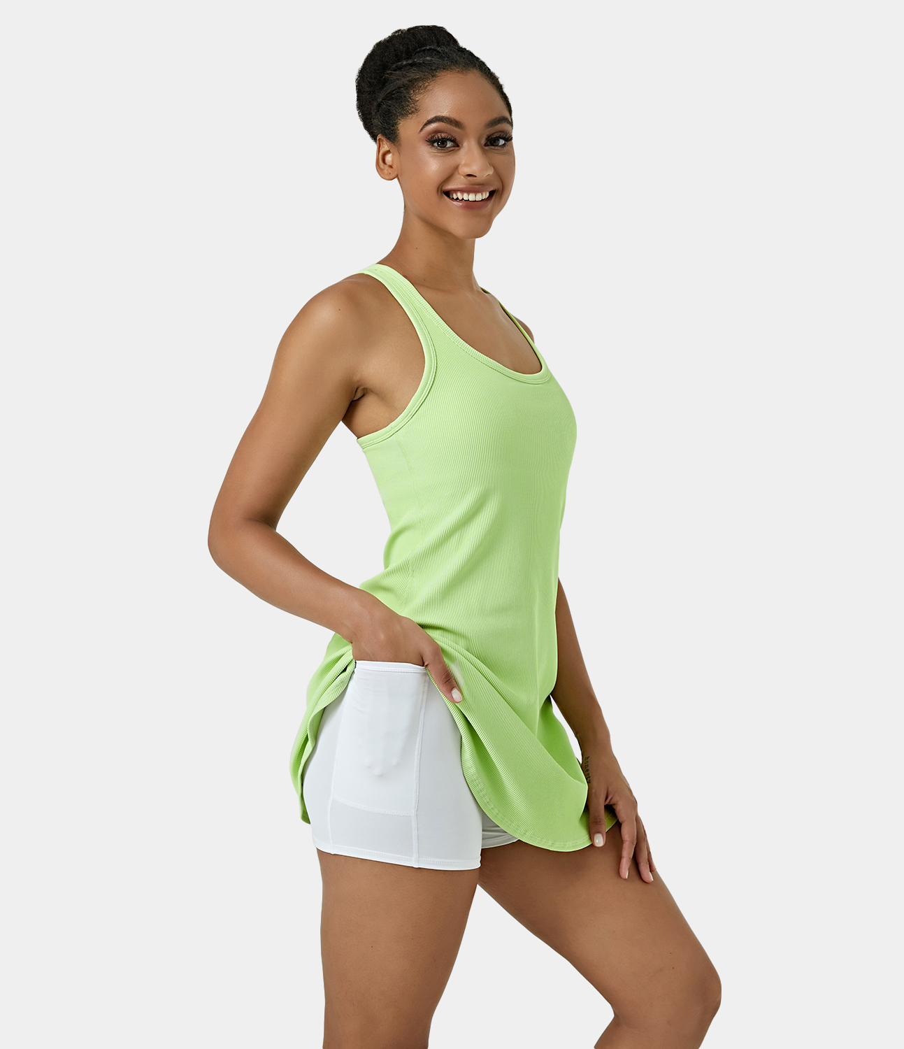 Women's Ribbed Knit 2in1 Side Pocket Racerback Sports DressMalibu