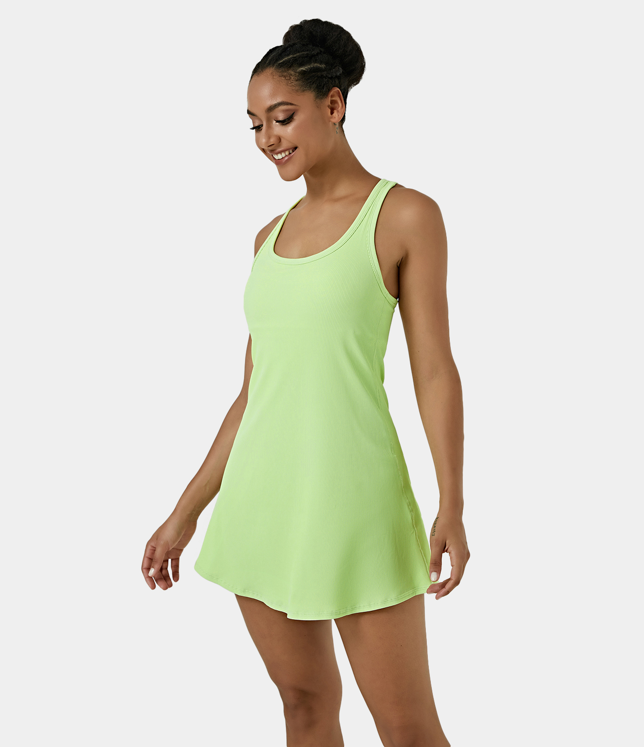 Women's Ribbed Knit 2in1 Side Pocket Racerback Sports DressMalibu