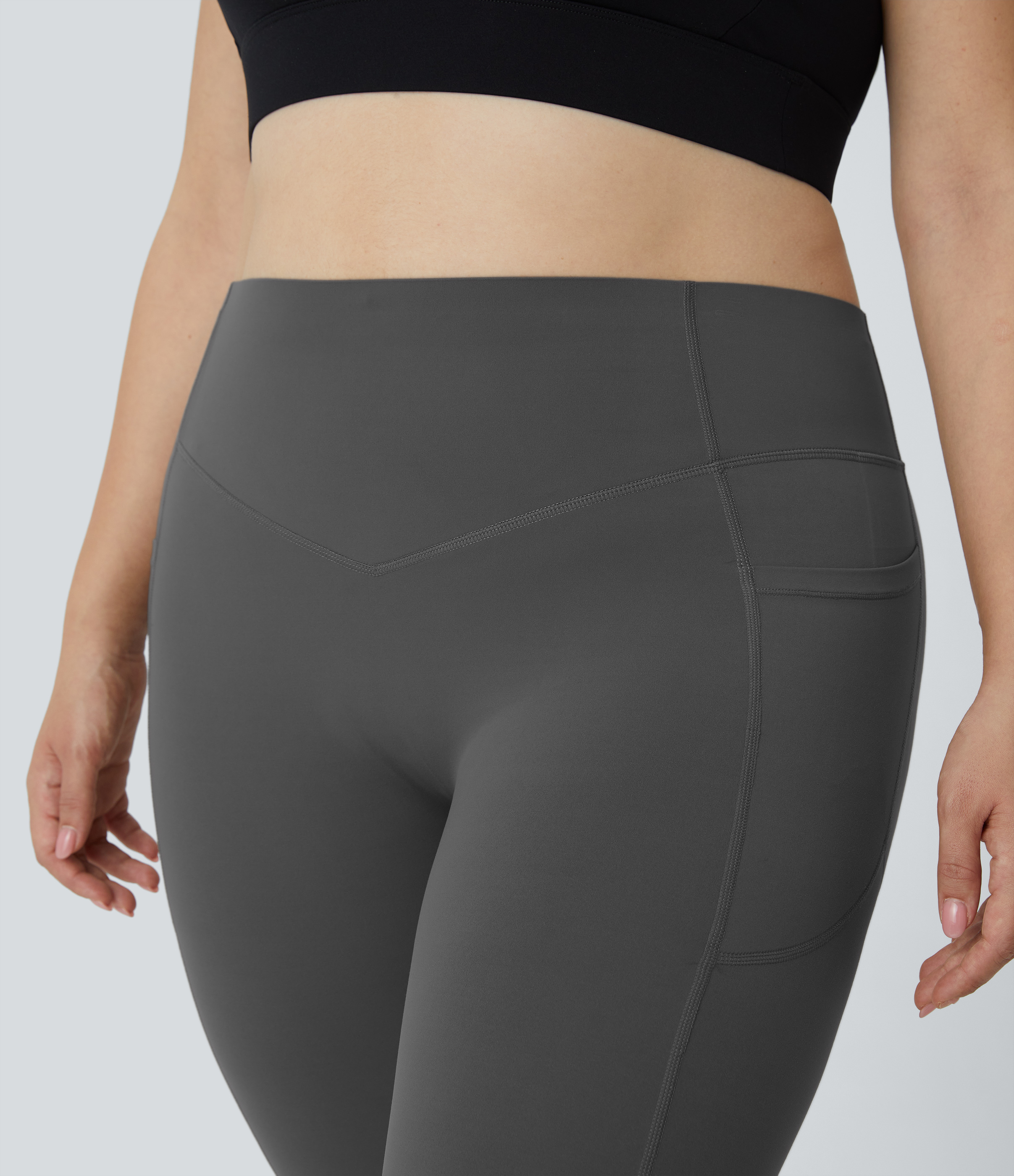 Halara SoCinched High Waisted Butt Lifting Tummy Control Side Pocket Shaping Training UltraSculpt Plus Size Leggings  - Volcanic Ash - 1X(7/8) 