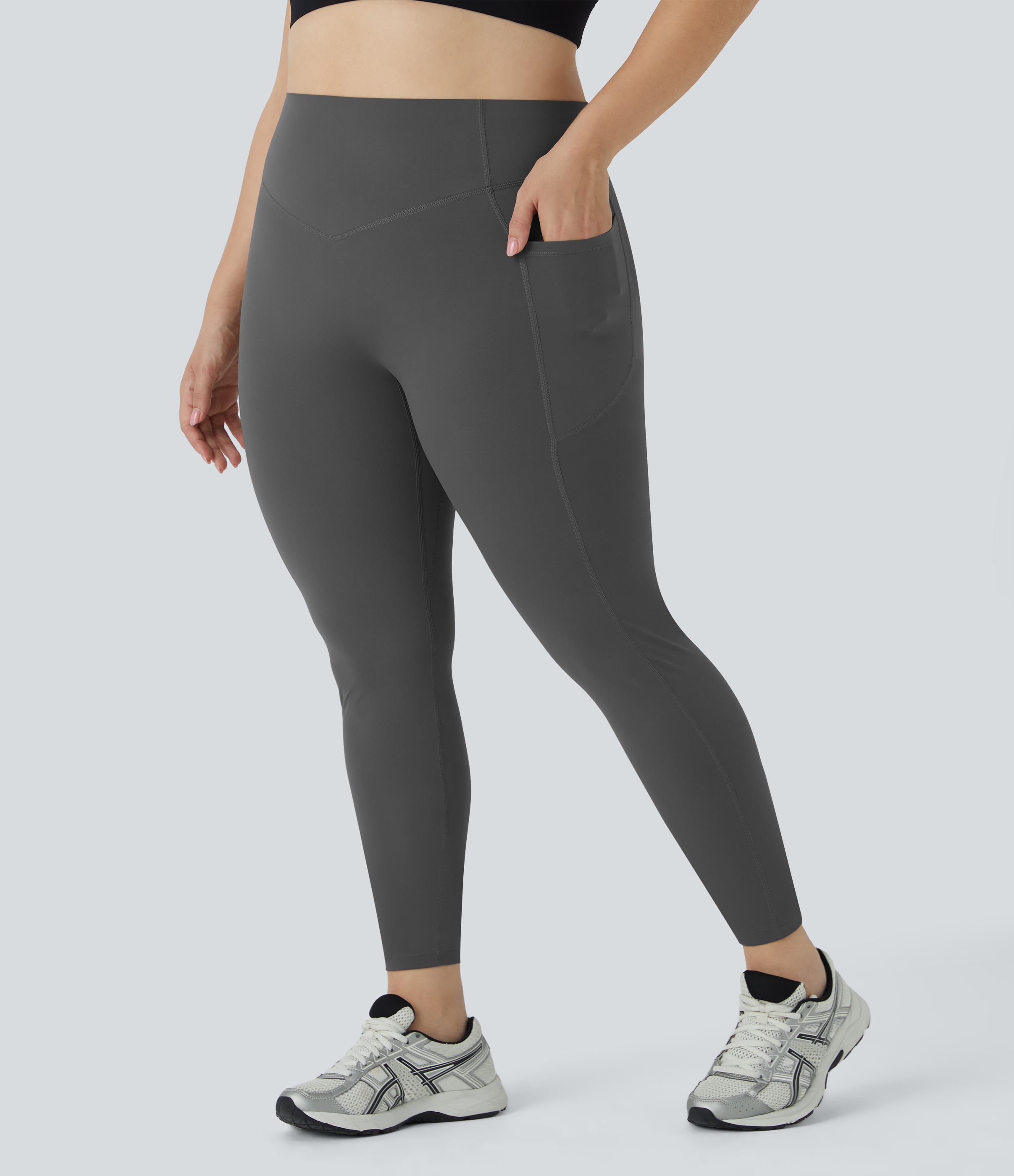 Halara SoCinched High Waisted Butt Lifting Tummy Control Side Pocket Shaping Training UltraSculpt Plus Size Leggings  - Volcanic Ash - 1X(7/8) 