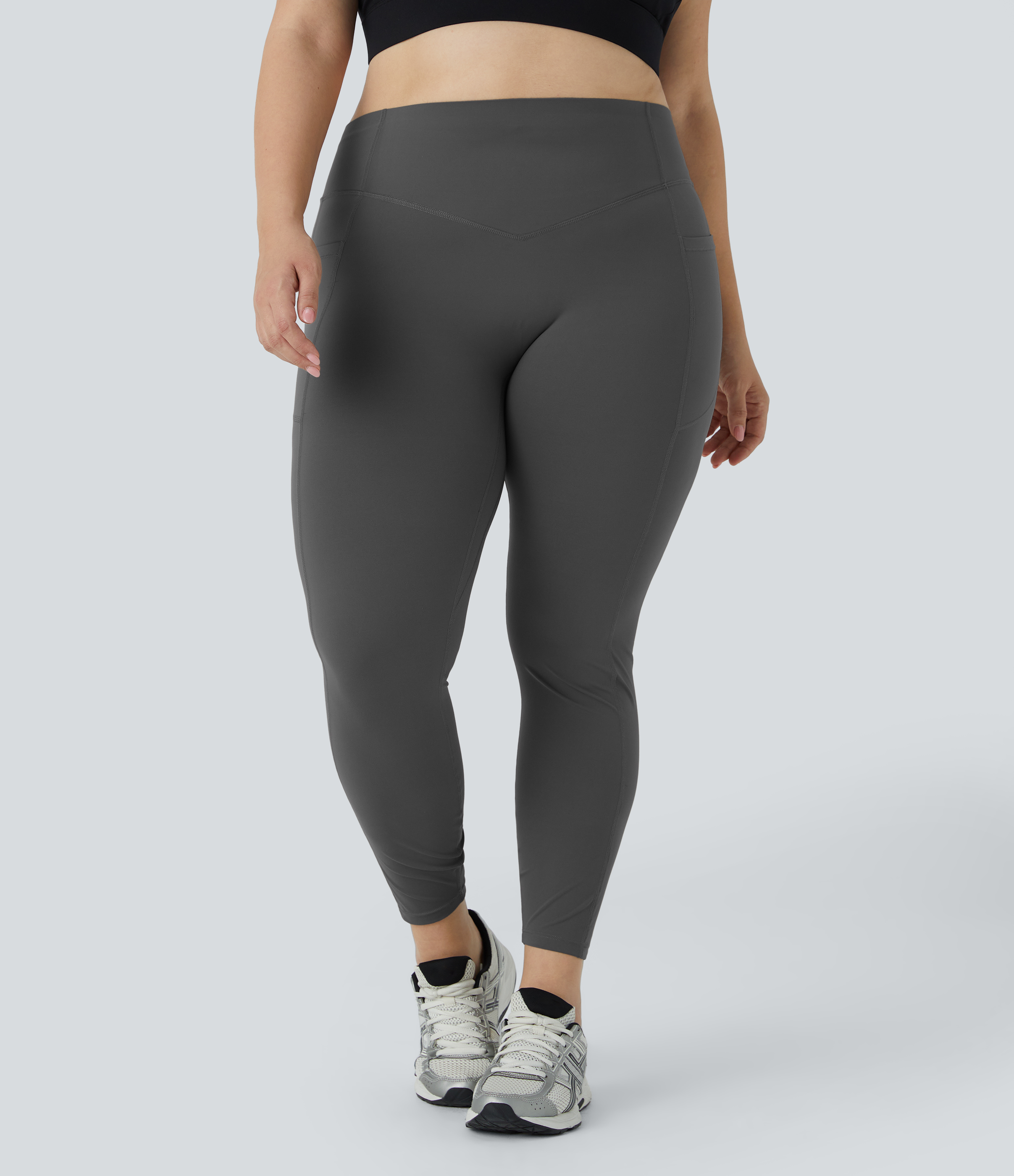 Halara SoCinched High Waisted Butt Lifting Tummy Control Side Pocket Shaping Training UltraSculpt Plus Size Leggings  - Volcanic Ash - 1X(7/8) 