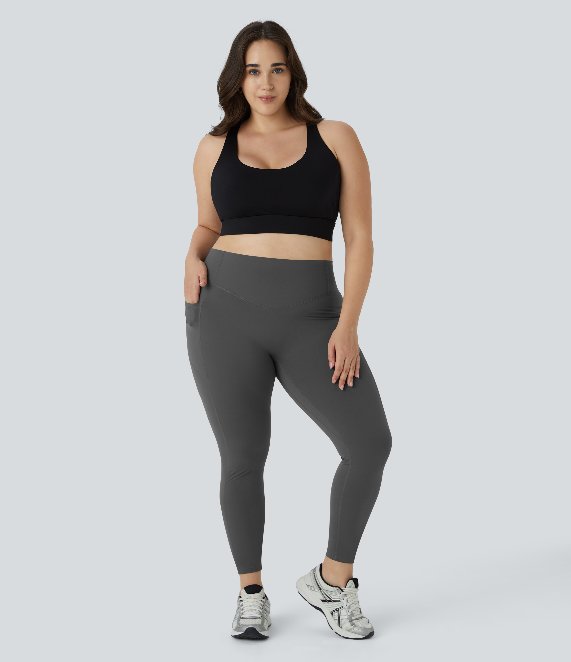 Halara SoCinched High Waisted Butt Lifting Tummy Control Side Pocket Shaping Training UltraSculpt Plus Size Leggings  - Volcanic Ash - 1X(7/8) 