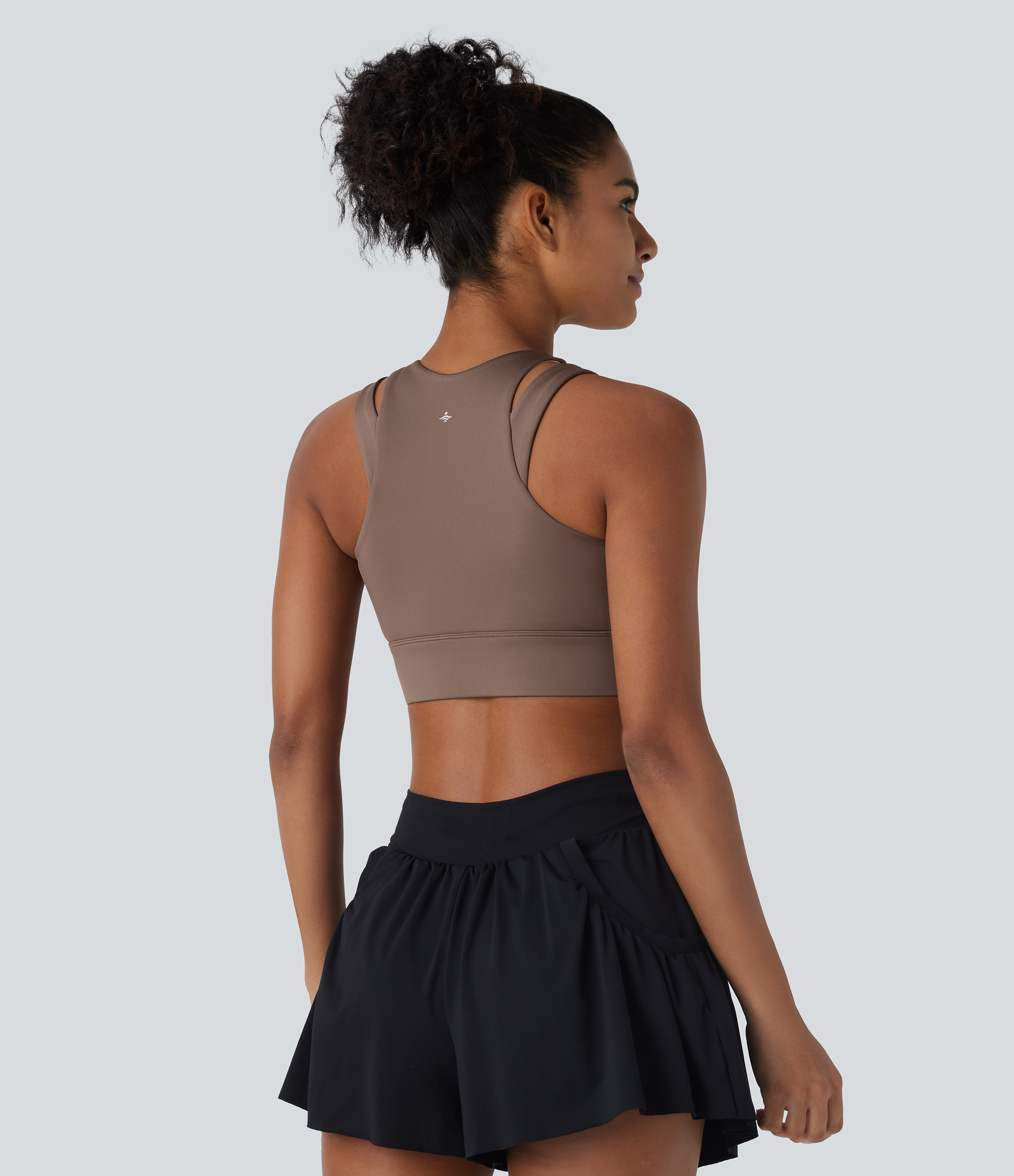 Halara Low Support Cut Out Zipper Sheen Dance Sports Bra  - Hay Brown - XL push up bra strapless bra backless bra sticky bra wireless bra 