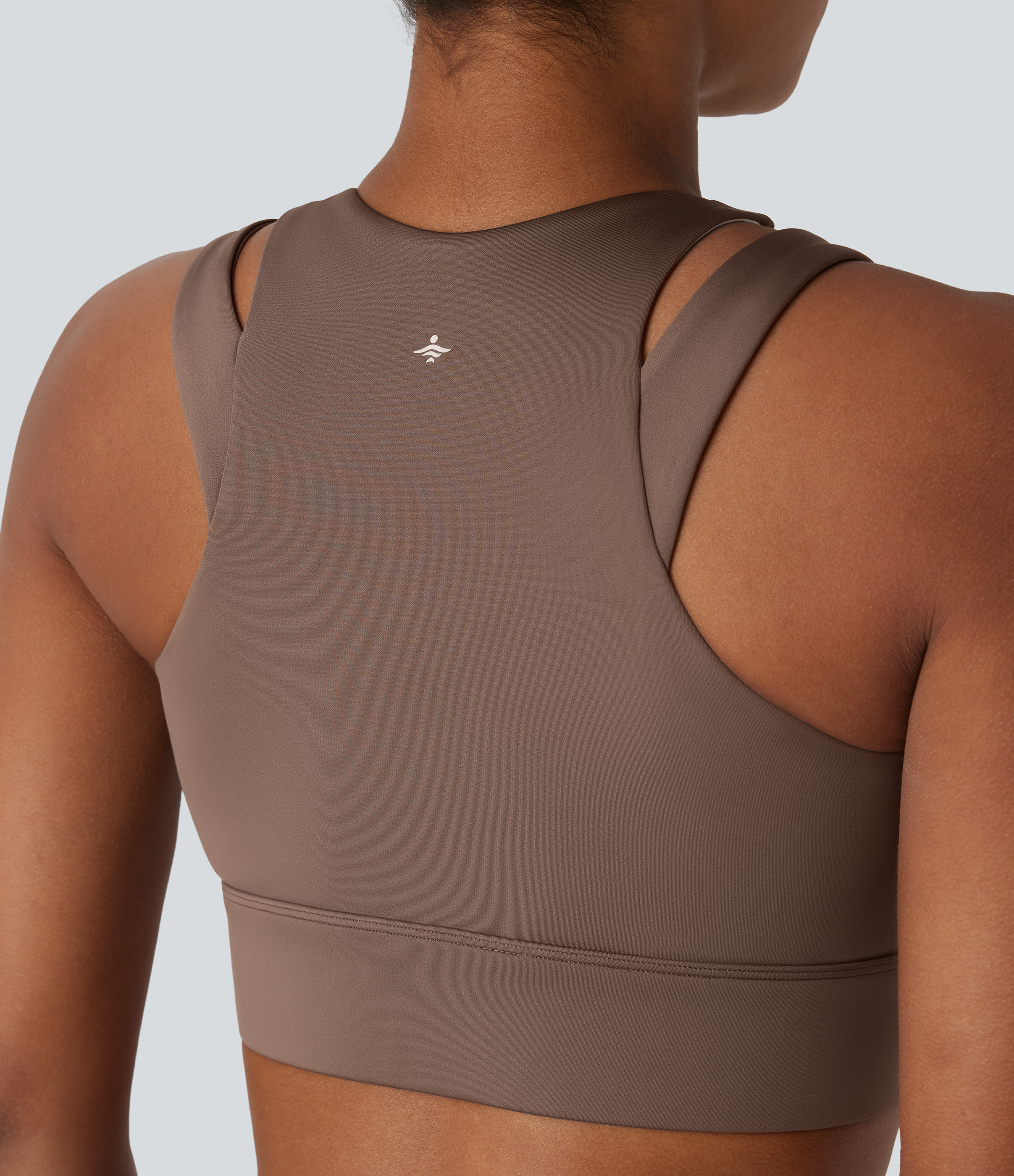 Halara Low Support Cut Out Zipper Sheen Dance Sports Bra  - Hay Brown - XL push up bra strapless bra backless bra sticky bra wireless bra 