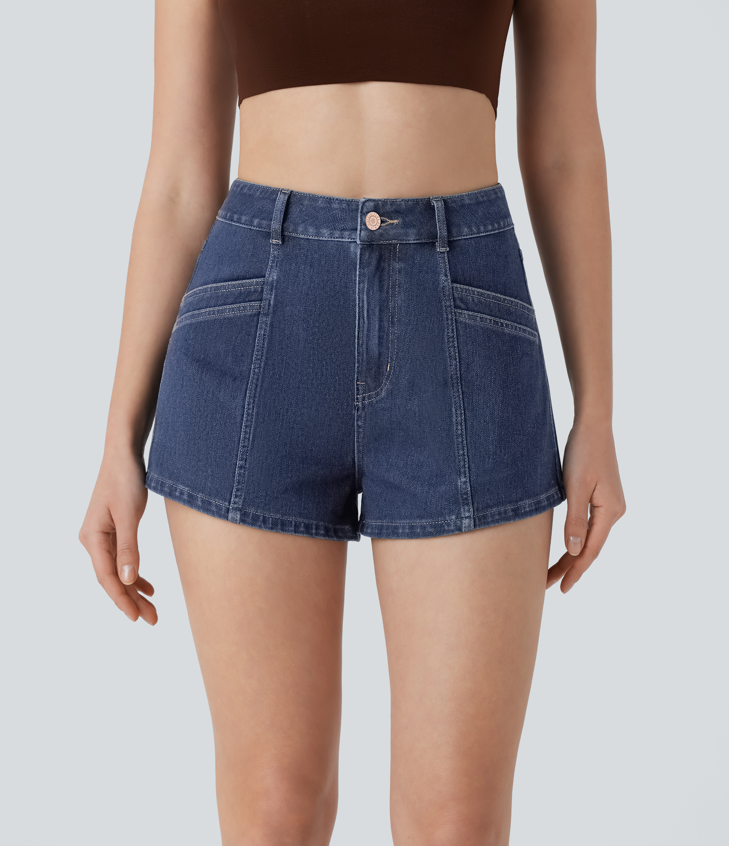 Halara Flex™ High Waisted Zipper Pockets Denim Casual Shorts 2.5''