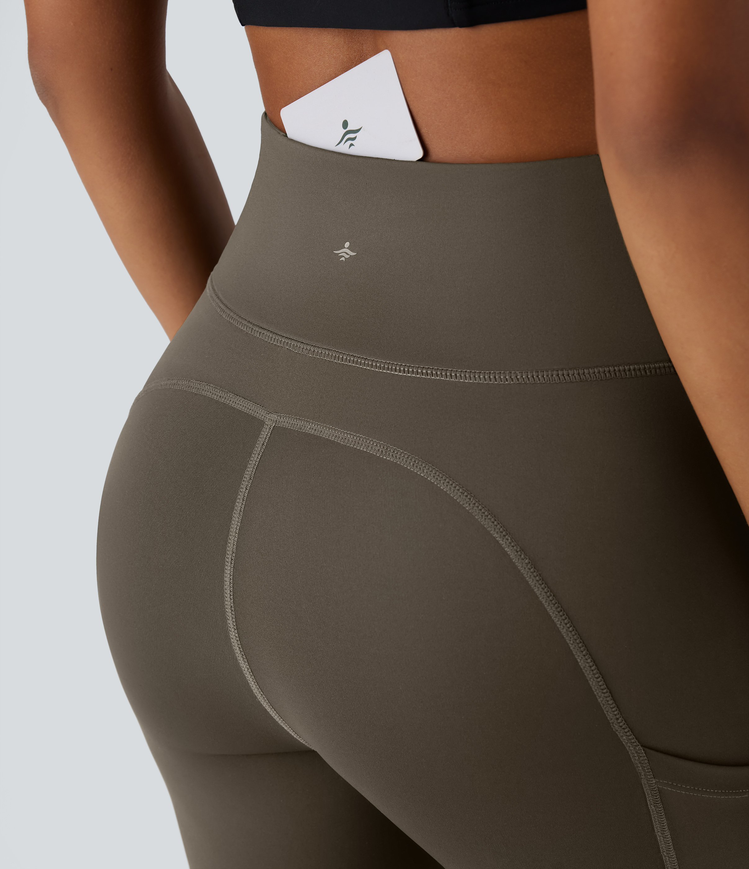Halara Wear-Resistant Reflective High Waisted Crossover Multiple Pockets 7/8 Hiking Leggings  - Twilight Green - L(7/8) gym leggings 