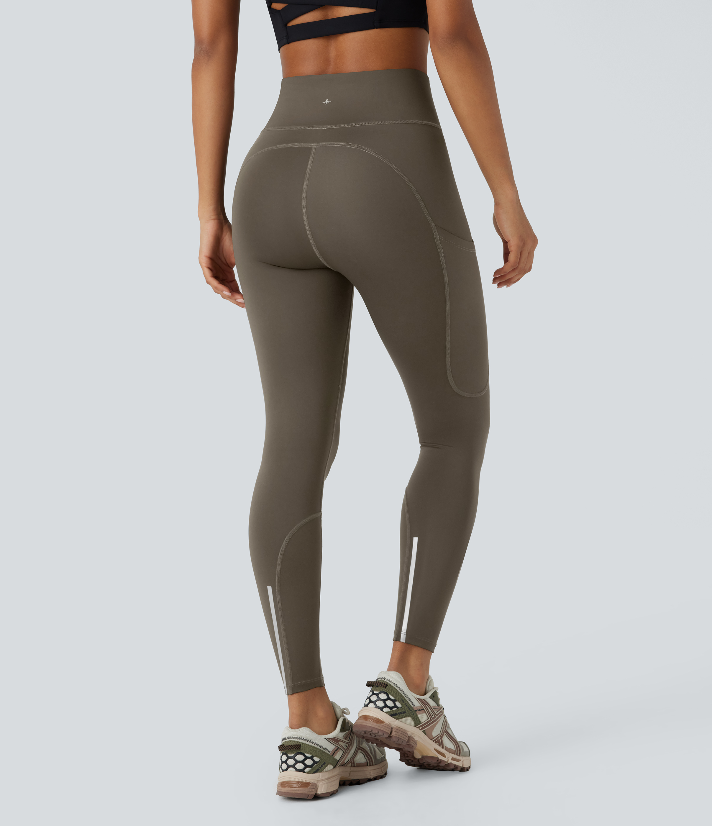 Halara Wear-Resistant Reflective High Waisted Crossover Multiple Pockets 7/8 Hiking Leggings  - Twilight Green - L(7/8) gym leggings 