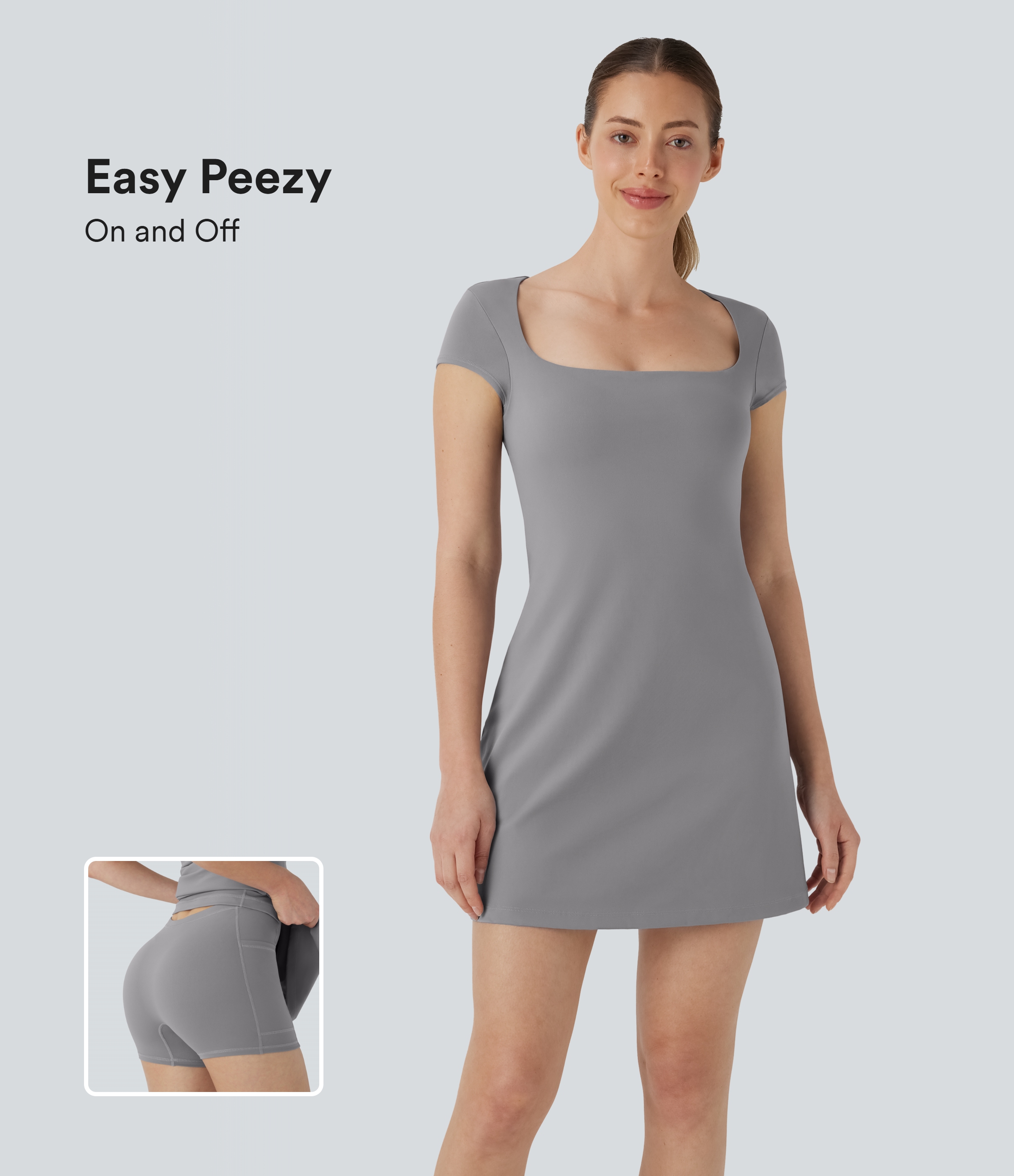 SoftlyZero™ Airy Square Neck 2-in-1 Pocket Mini Cool Touch Yoga Active Dress-Easy Peezy-UPF50+