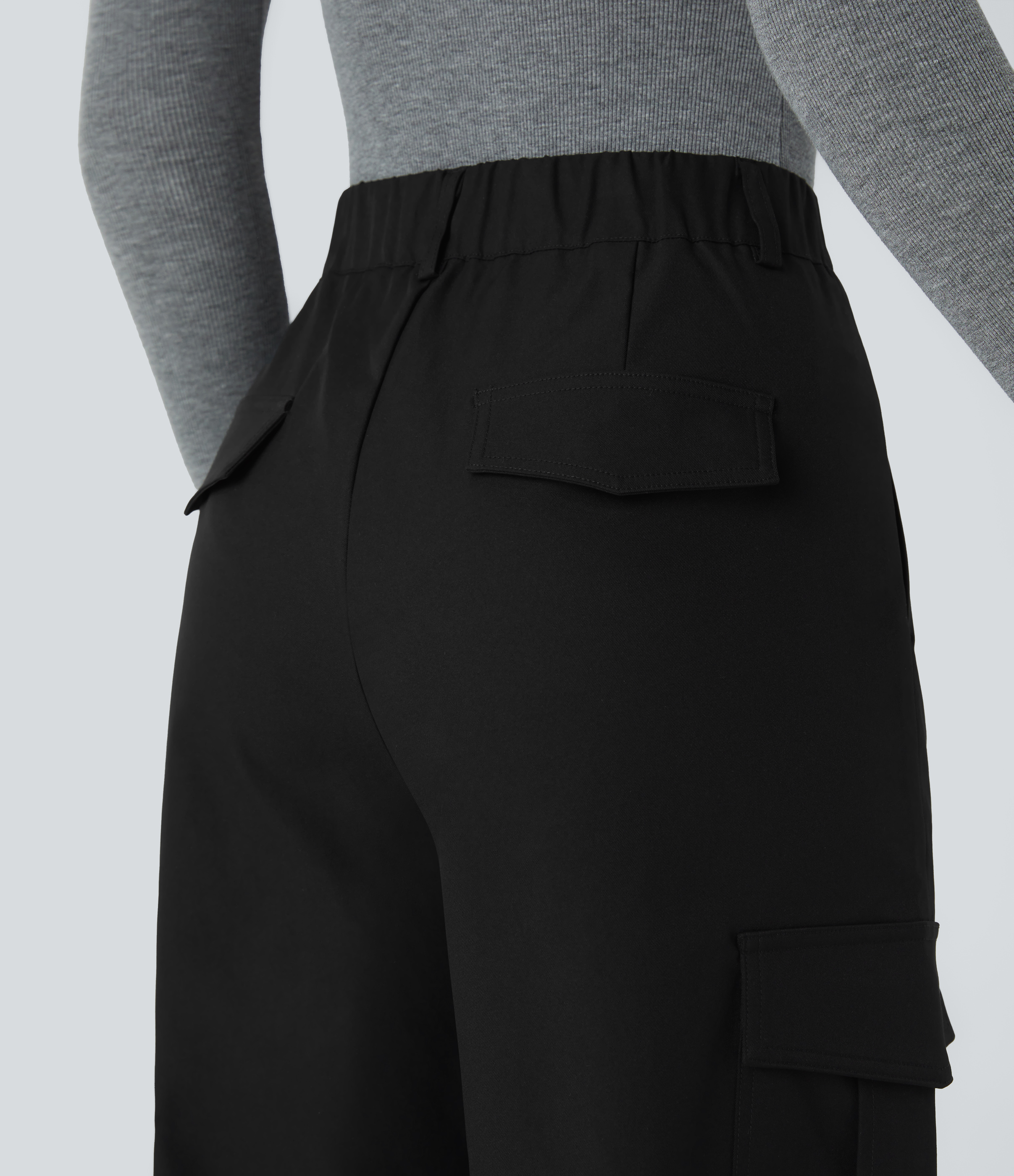 Halara Water Repellent Wear-Resistant High Waisted Multiple Pockets Cargo Barrel Leg Work Pants  - Black - XS(regular) sweatpants 