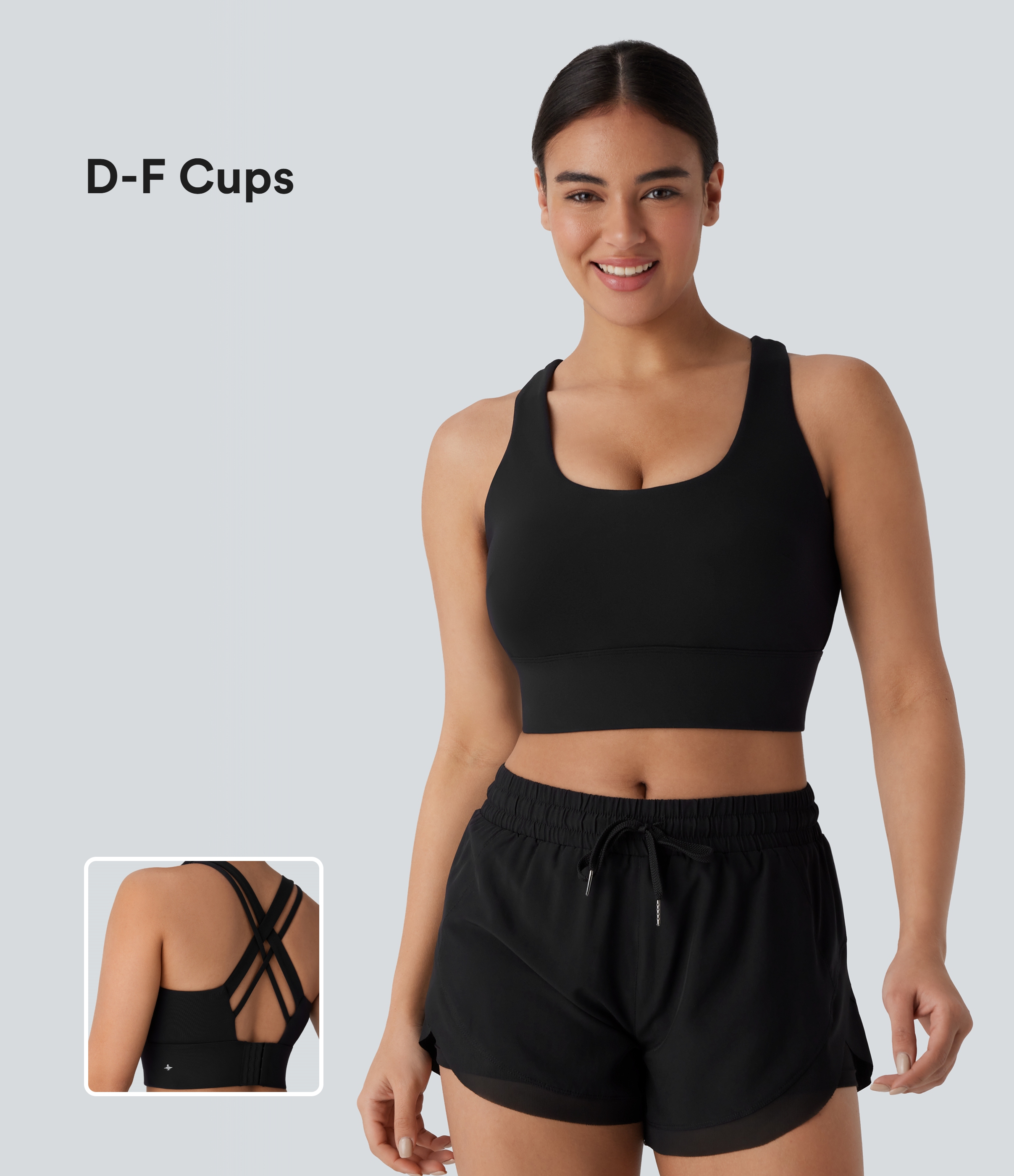 Halara Medium Support U Neck Backless Crisscross Adjustable Hook Running Sports Bra-D/DD/DDD/F Cups  - Black - XS push up bra strapless bra 