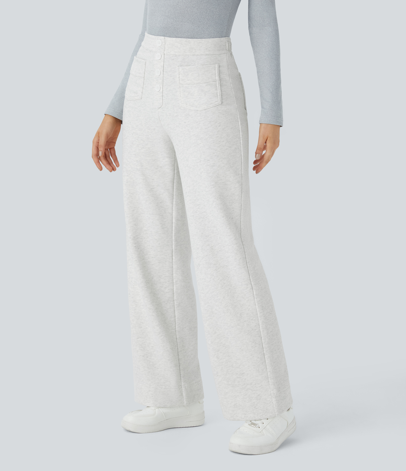 Pantalones casuales de algodón polar, rectos, con cintura alta, botones y múltiples bolsillos